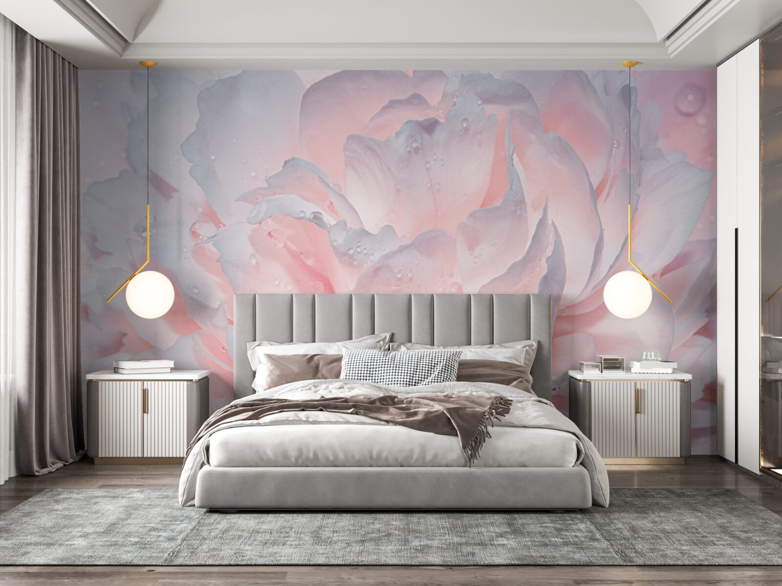 Papier peint grande pivoine rose vif