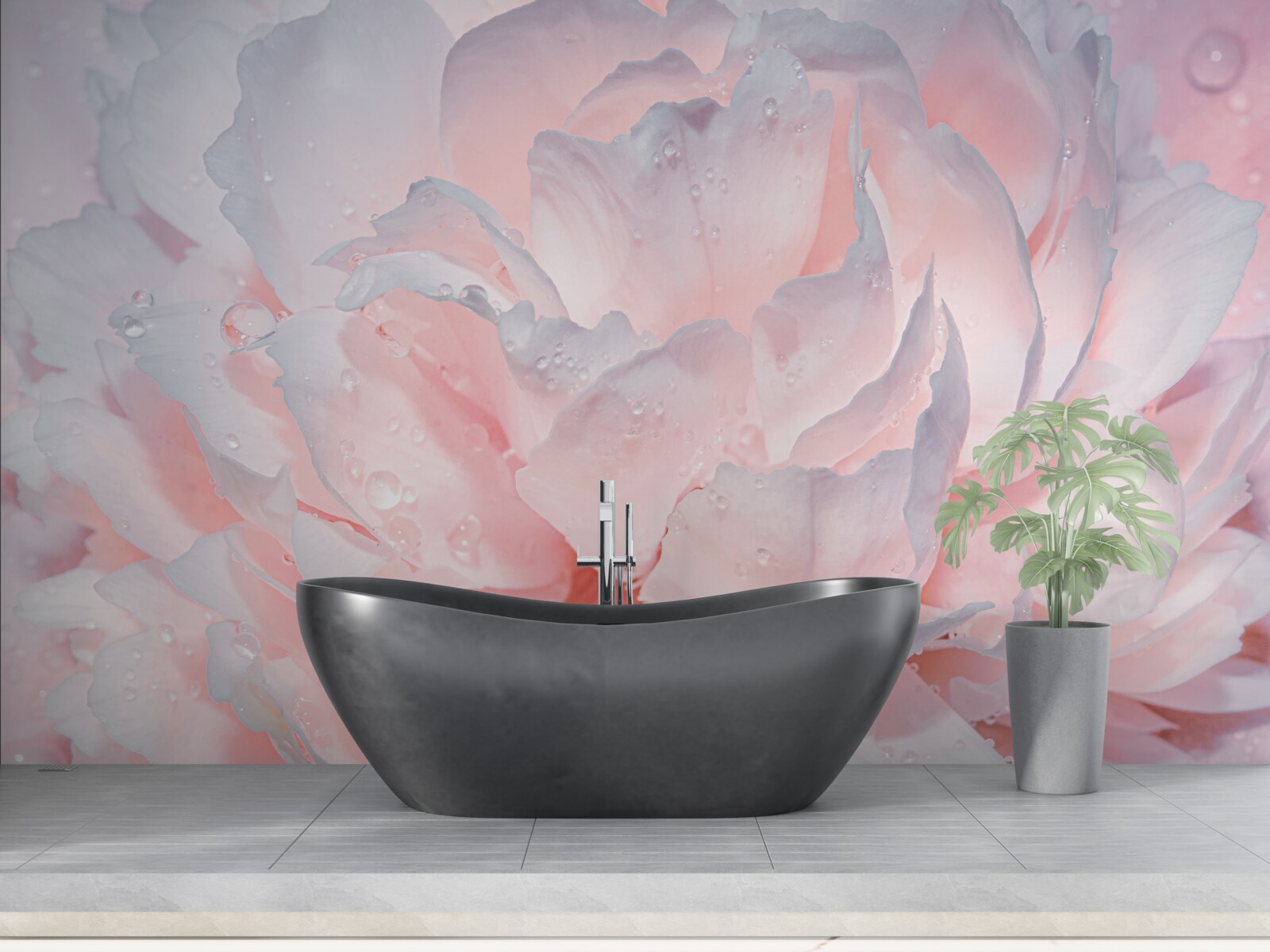 Papier peint grande pivoine rose vif