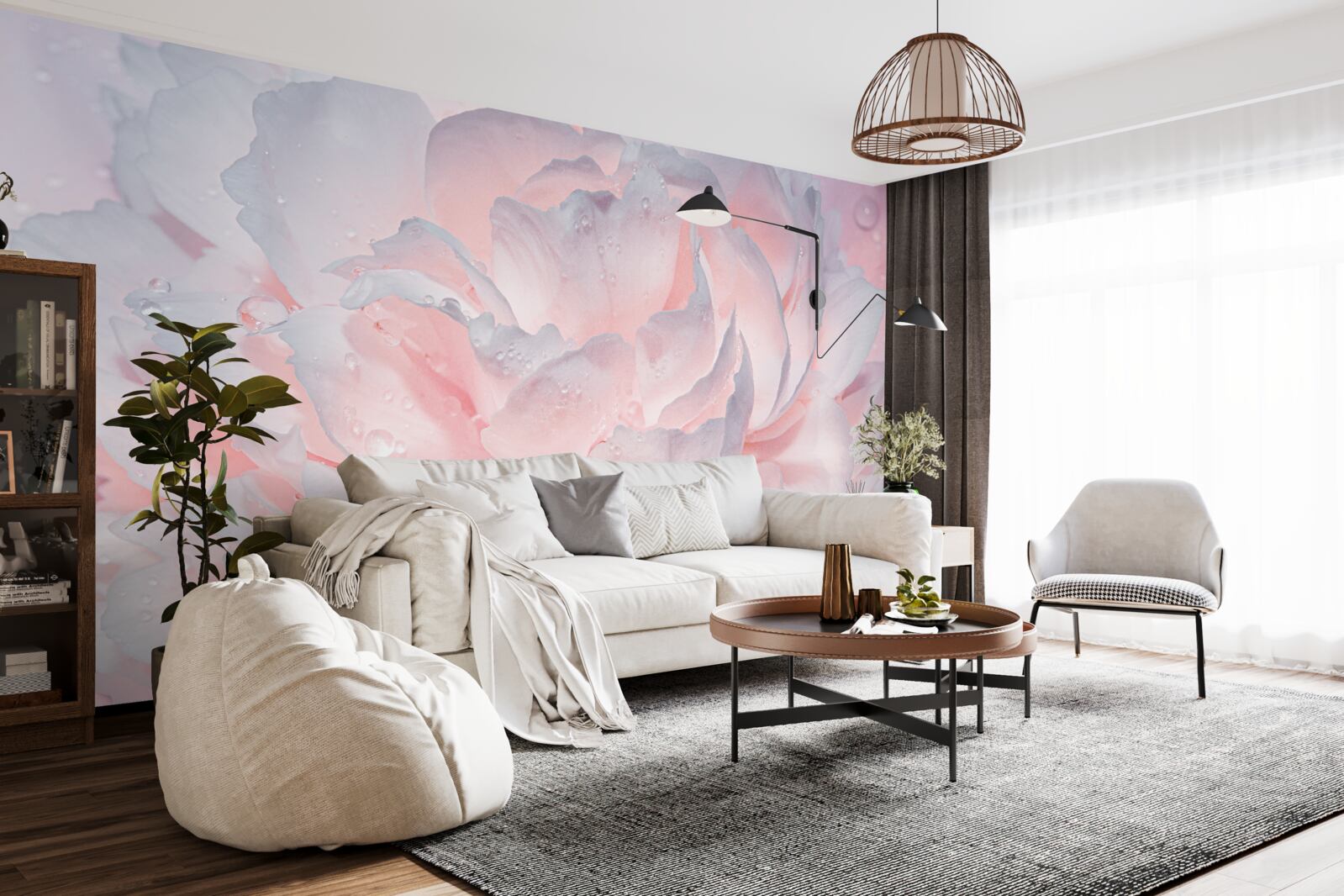 Papier peint grande pivoine rose vif