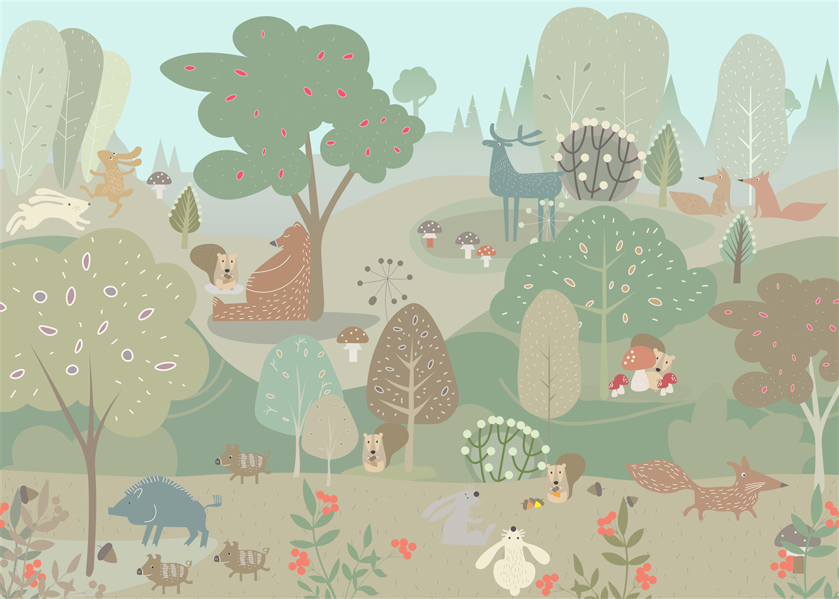 Papier peint chaque animal dessiné est occupé par ses propres affaires