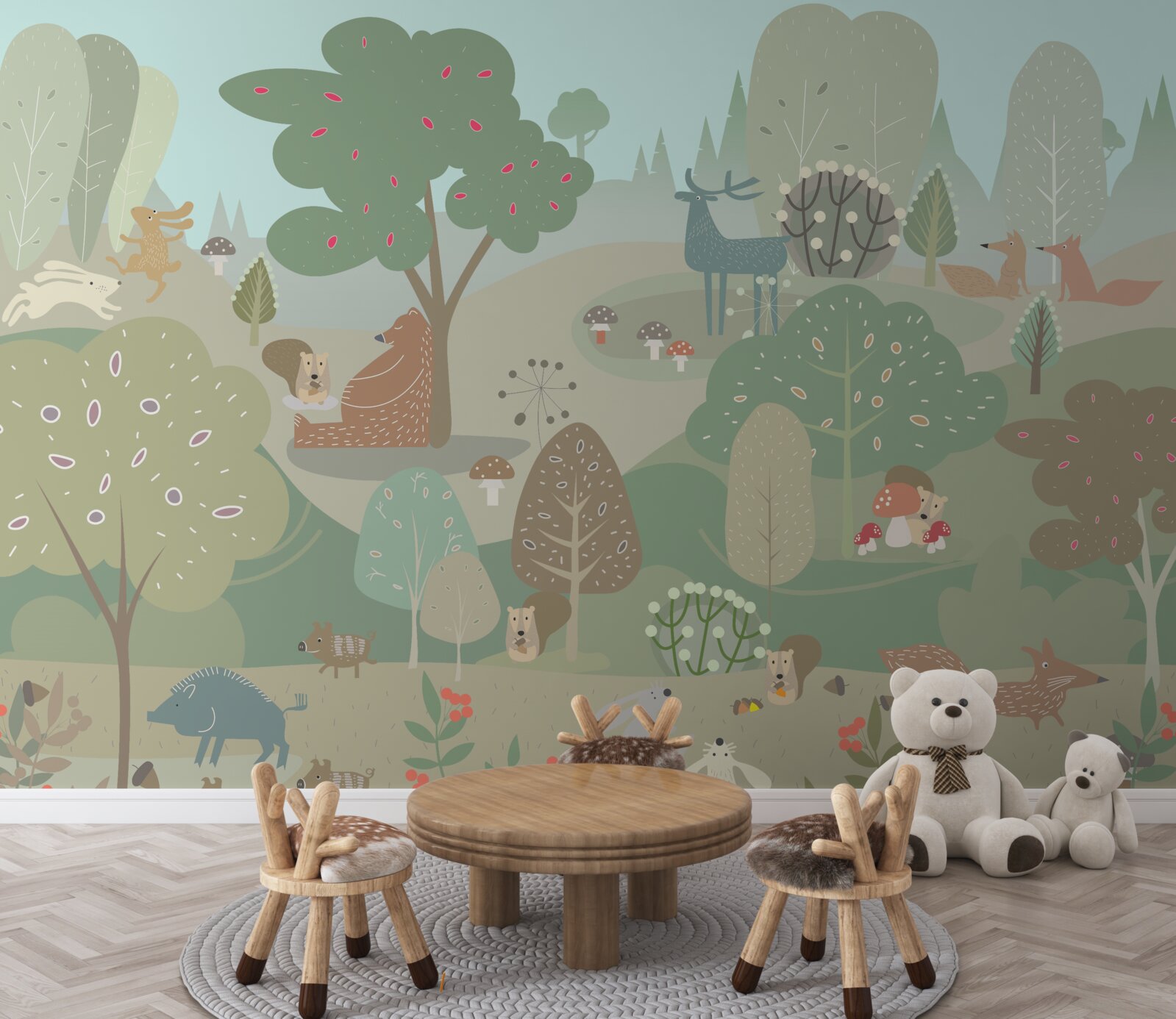 Papier peint chaque animal dessiné est occupé par ses propres affaires