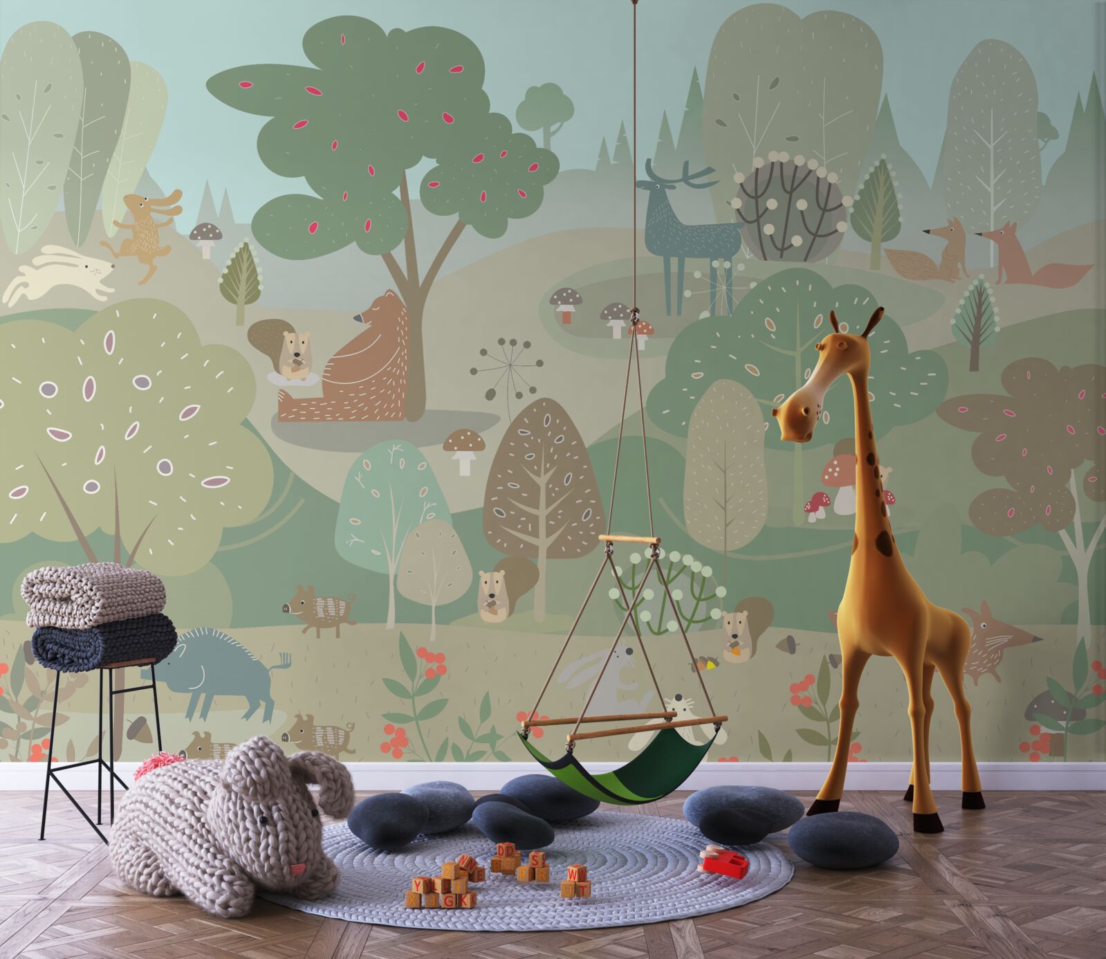 Papier peint chaque animal dessiné est occupé par ses propres affaires