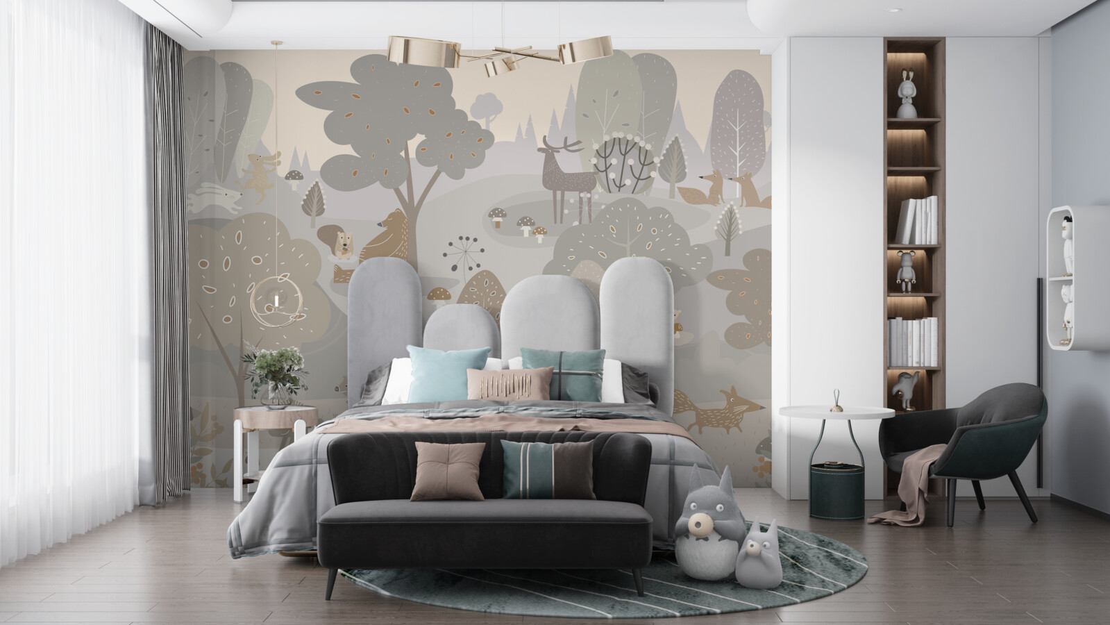 Papier peint une forêt magique avec de charmants animaux