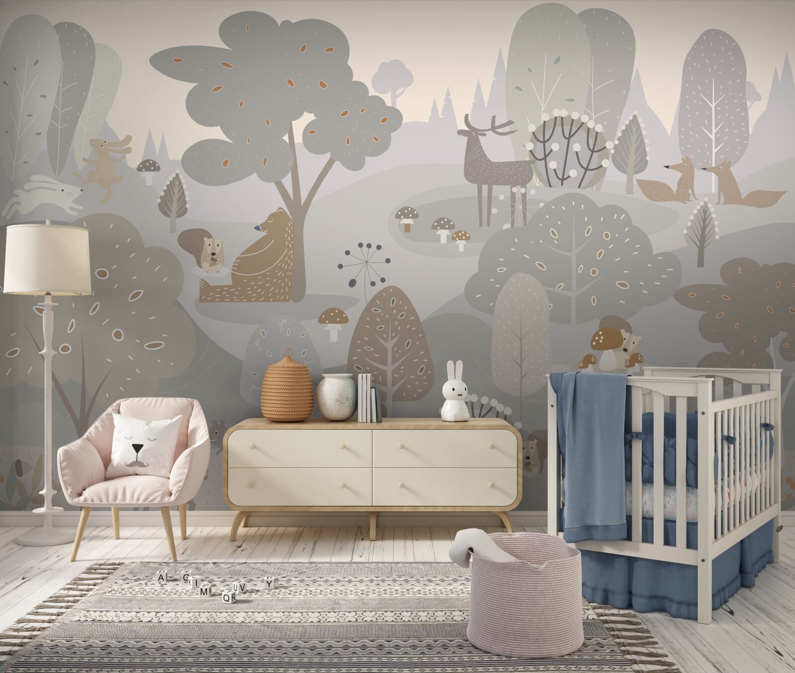 Papier peint une forêt magique avec de charmants animaux