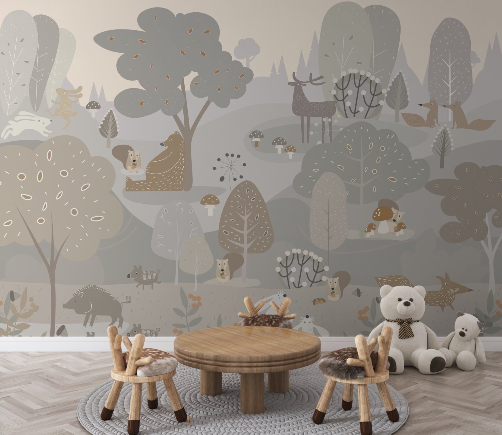 Papier peint une forêt magique avec de charmants animaux