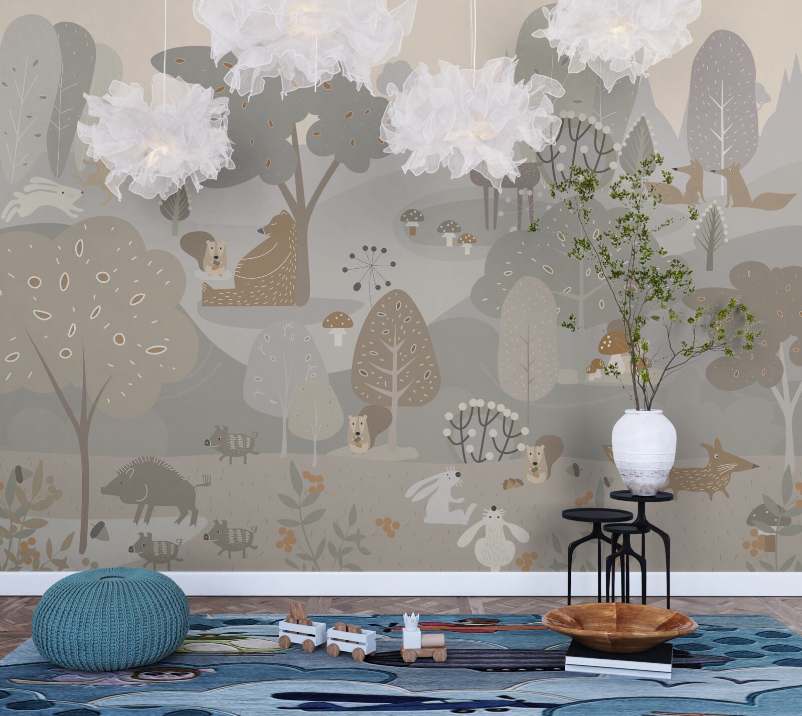 Papier peint une forêt magique avec de charmants animaux