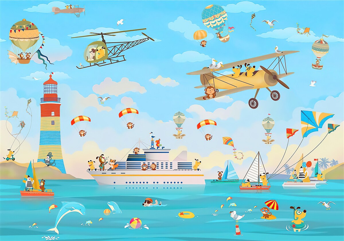 Papier peint les différents modes de transport aérien et maritime