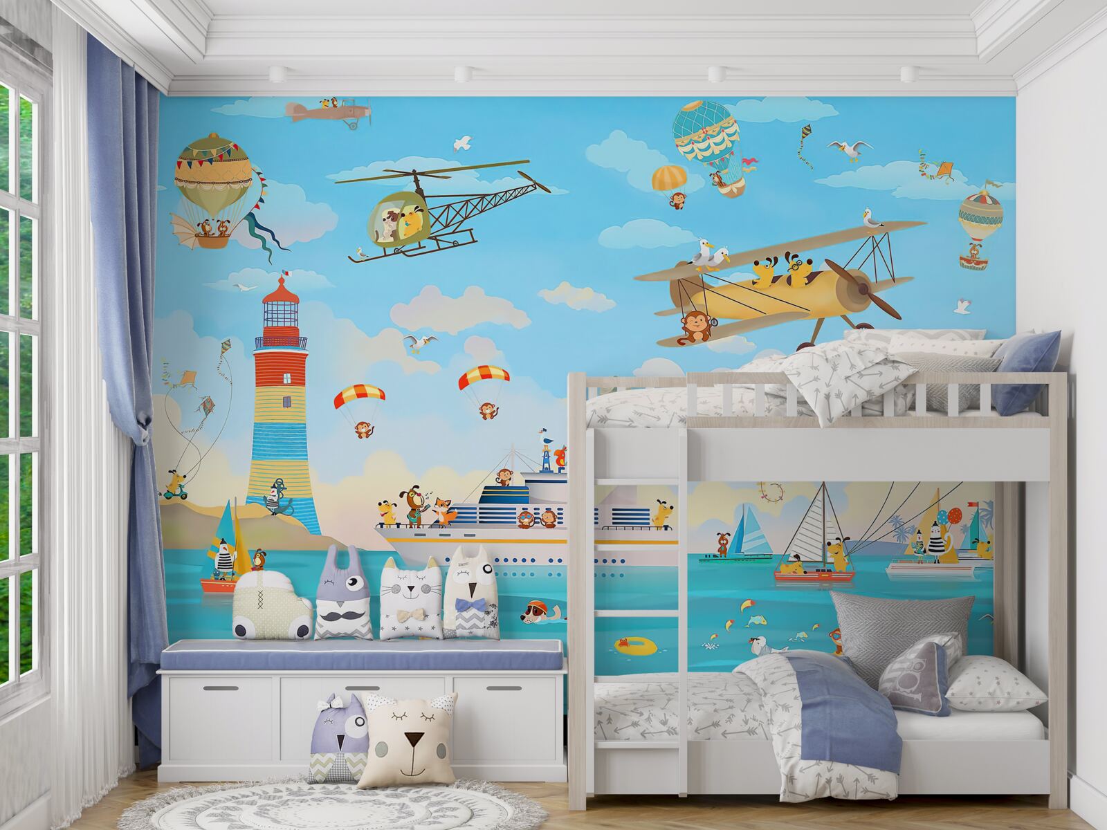 Papier peint les différents modes de transport aérien et maritime