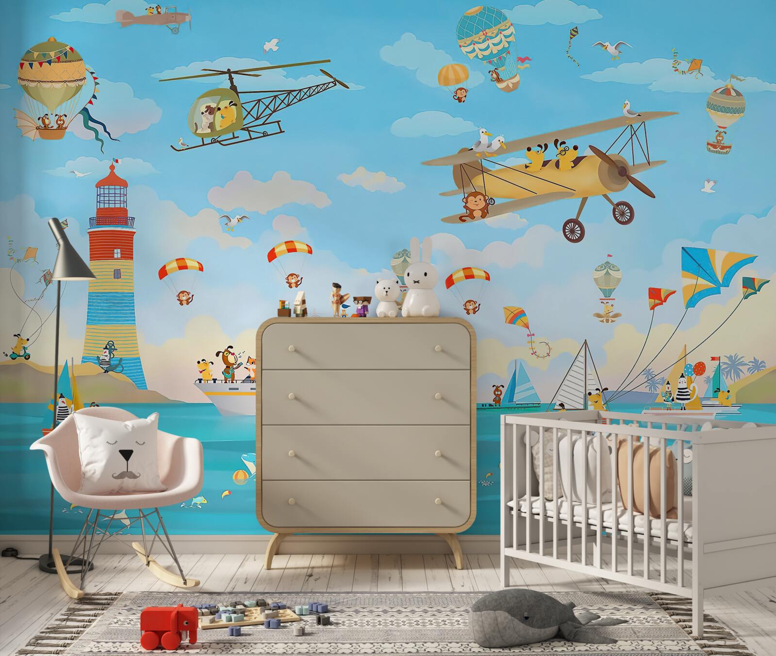 Papier peint les différents modes de transport aérien et maritime