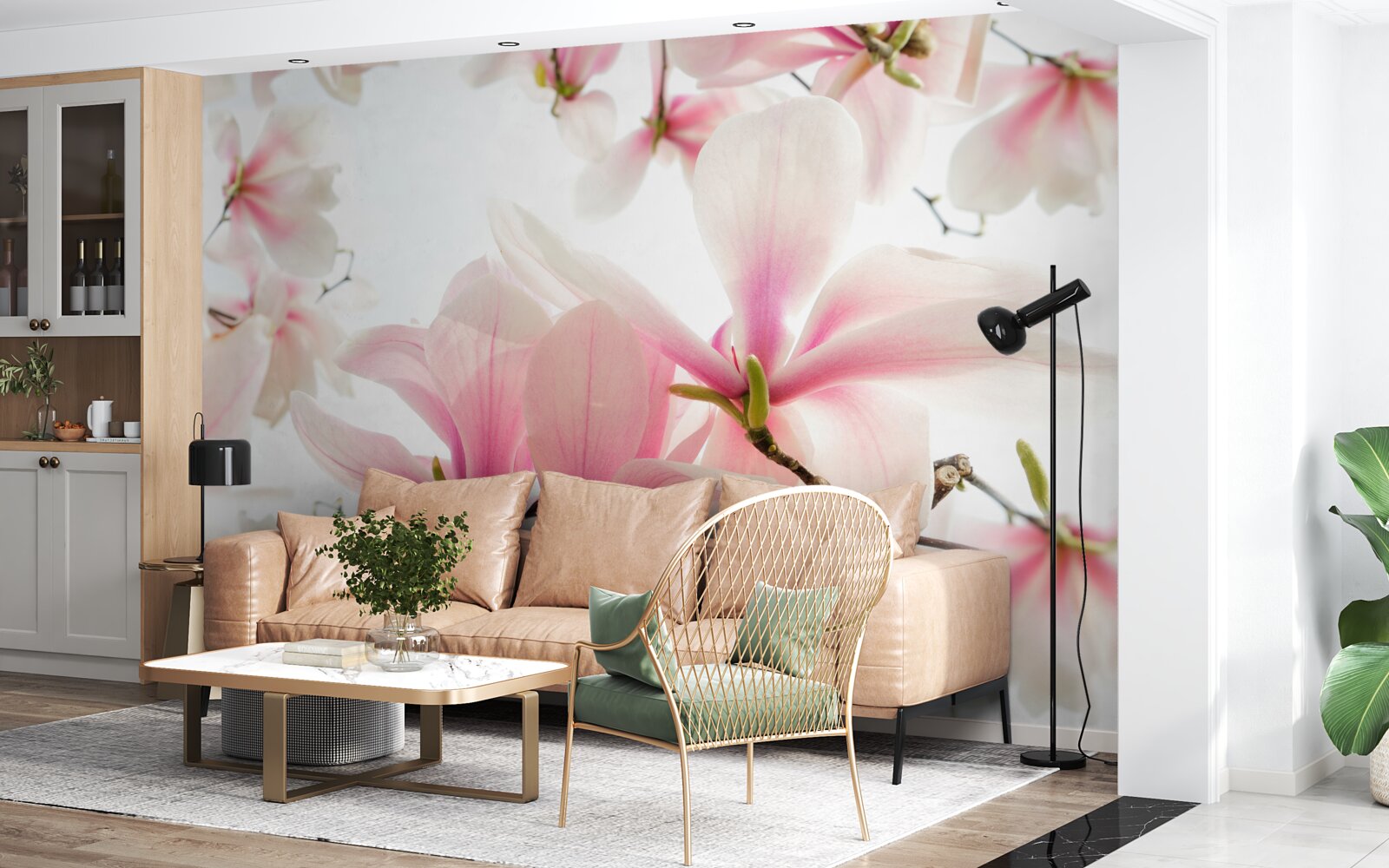 Papier peint magnolias en fleurs