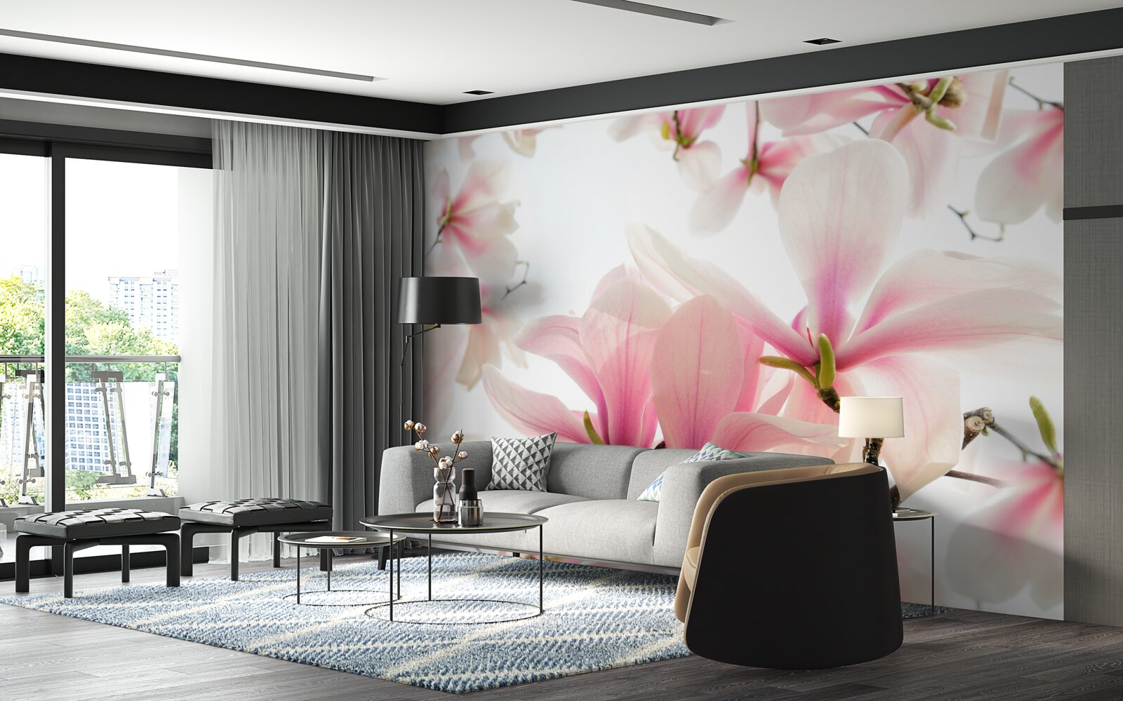 Papier peint magnolias en fleurs