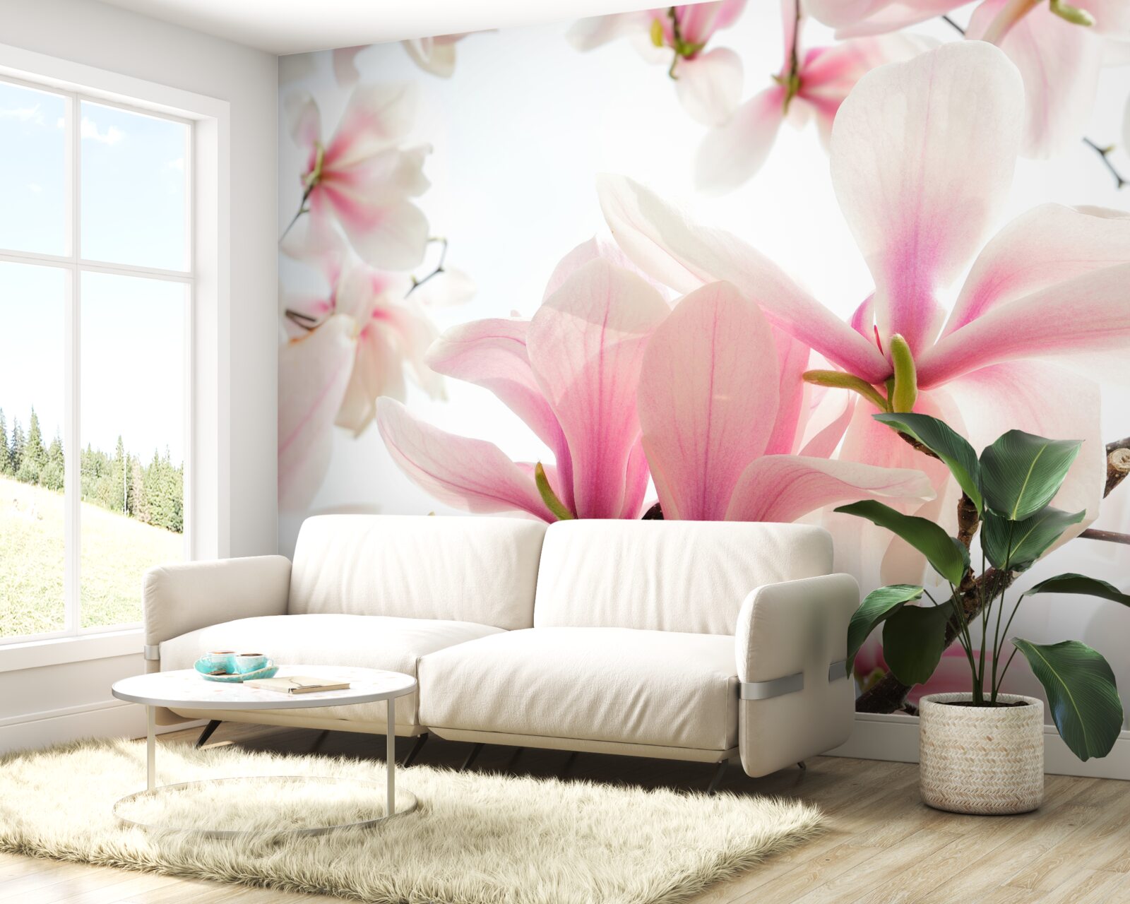 Papier peint magnolias en fleurs