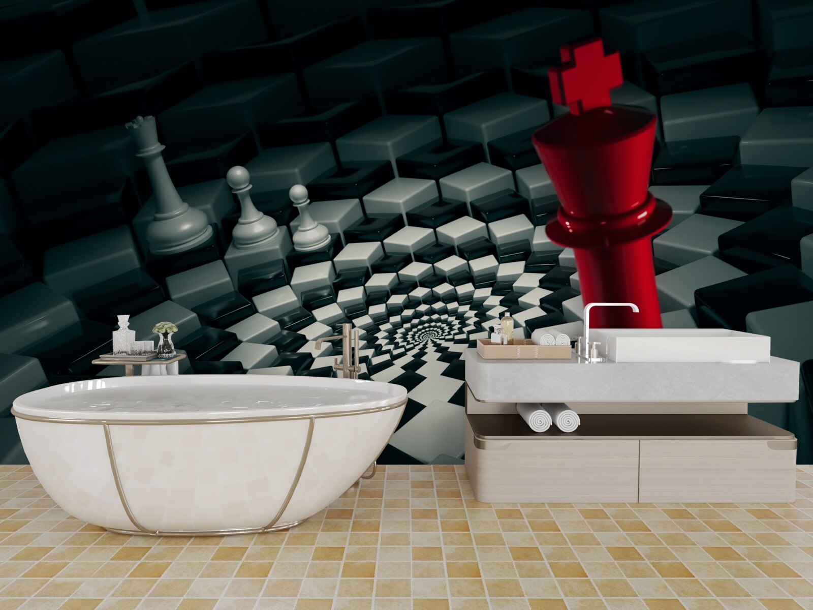 Papier peint grandes pièces d'échecs