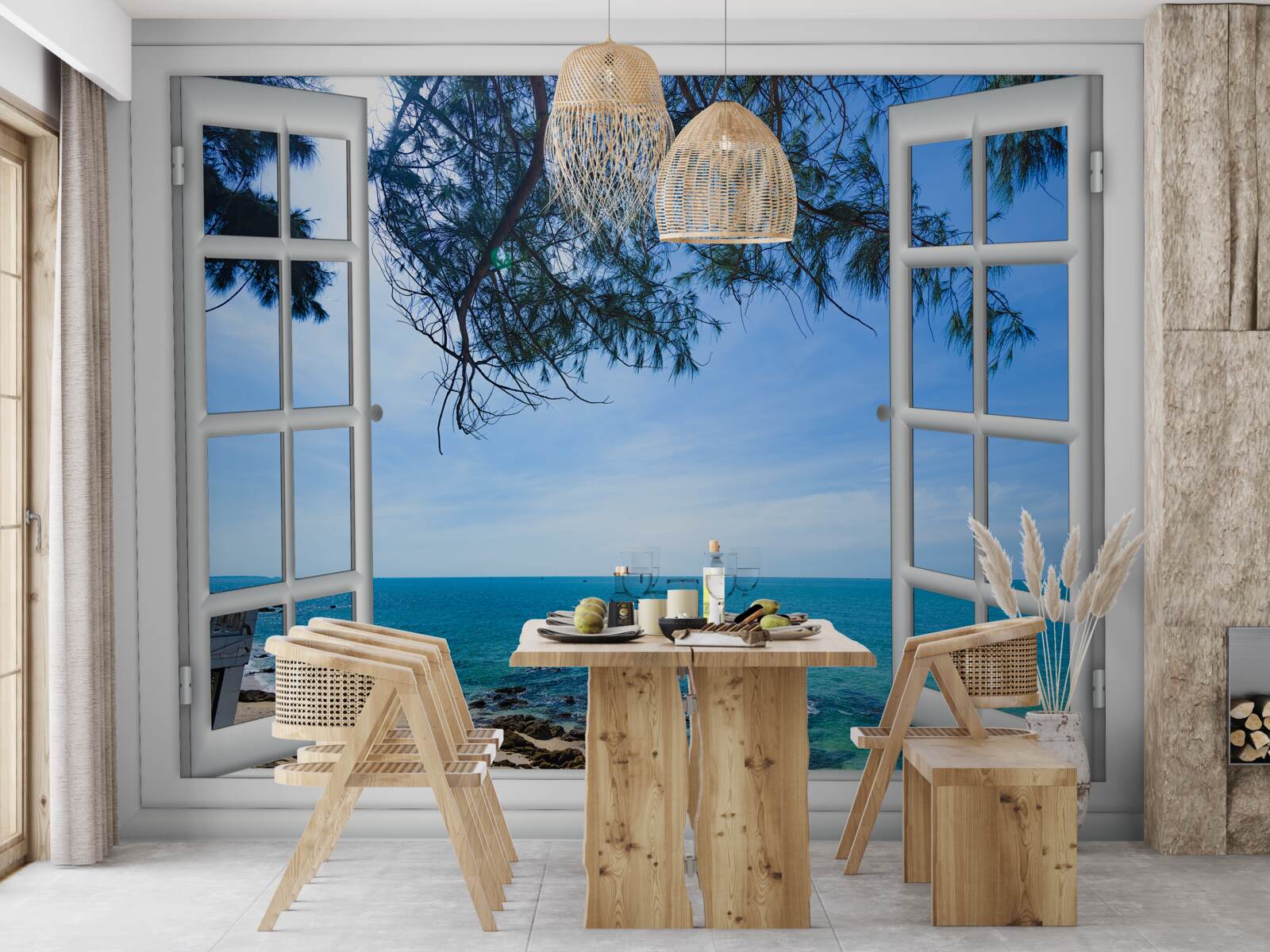 Papier peint une fenêtre sur la mer bleue