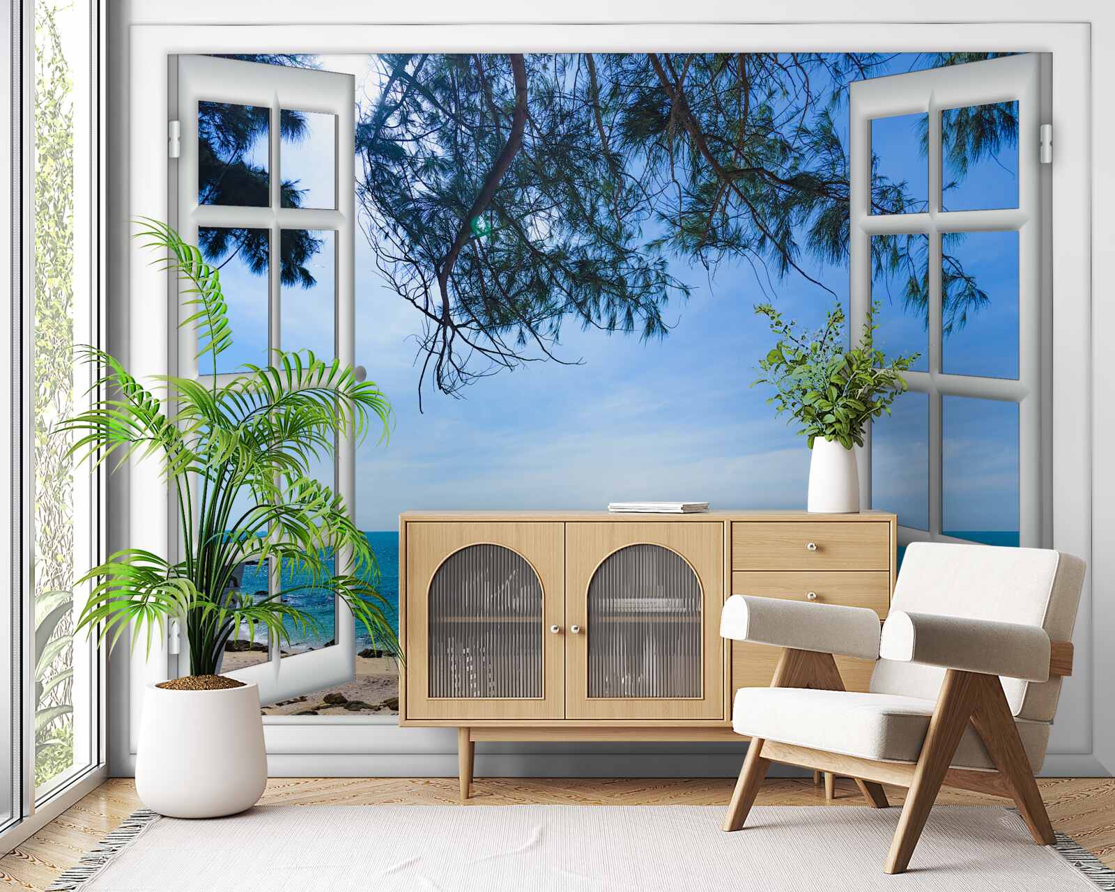 Papier peint une fenêtre sur la mer bleue