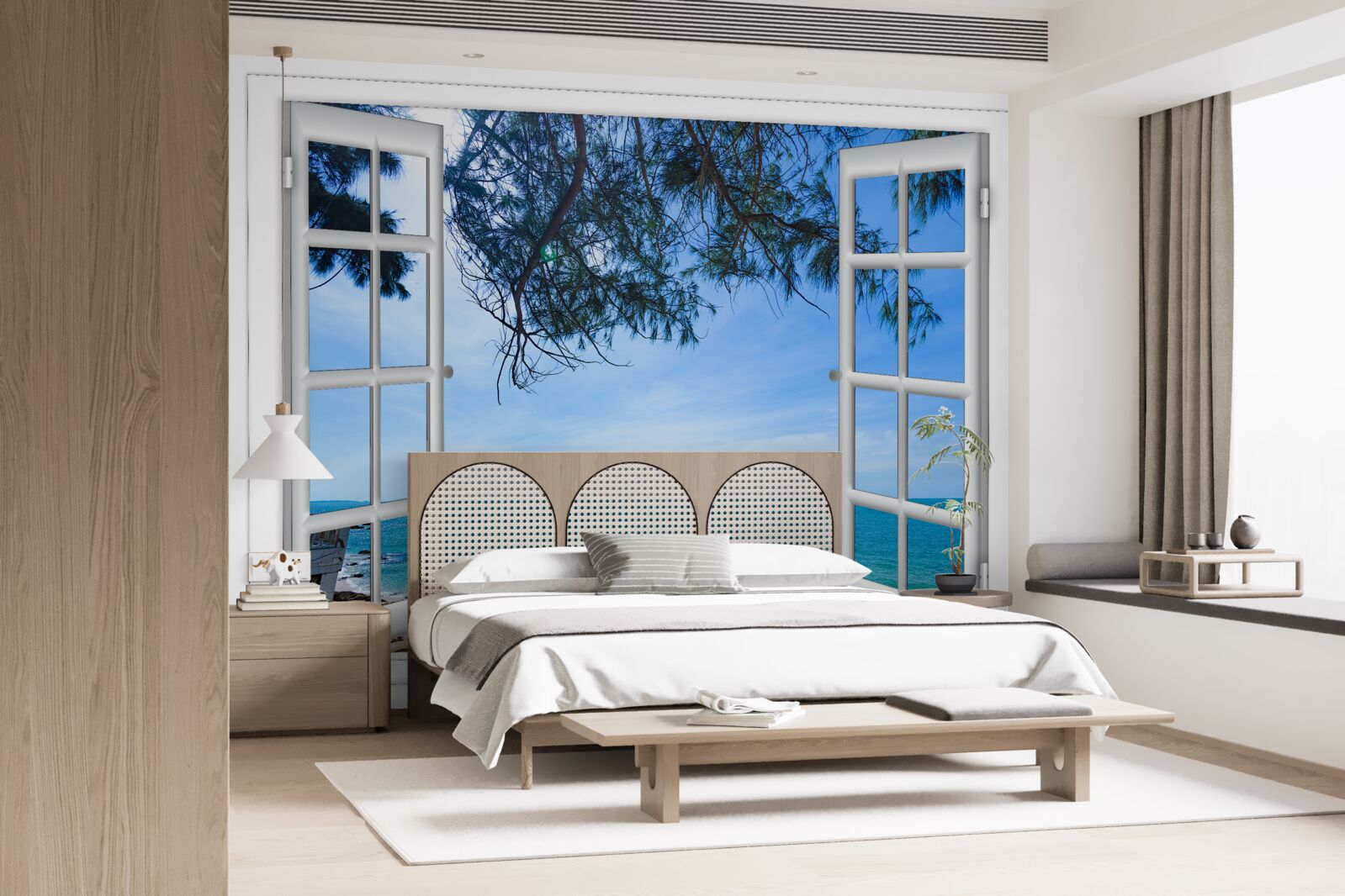 Papier peint une fenêtre sur la mer bleue