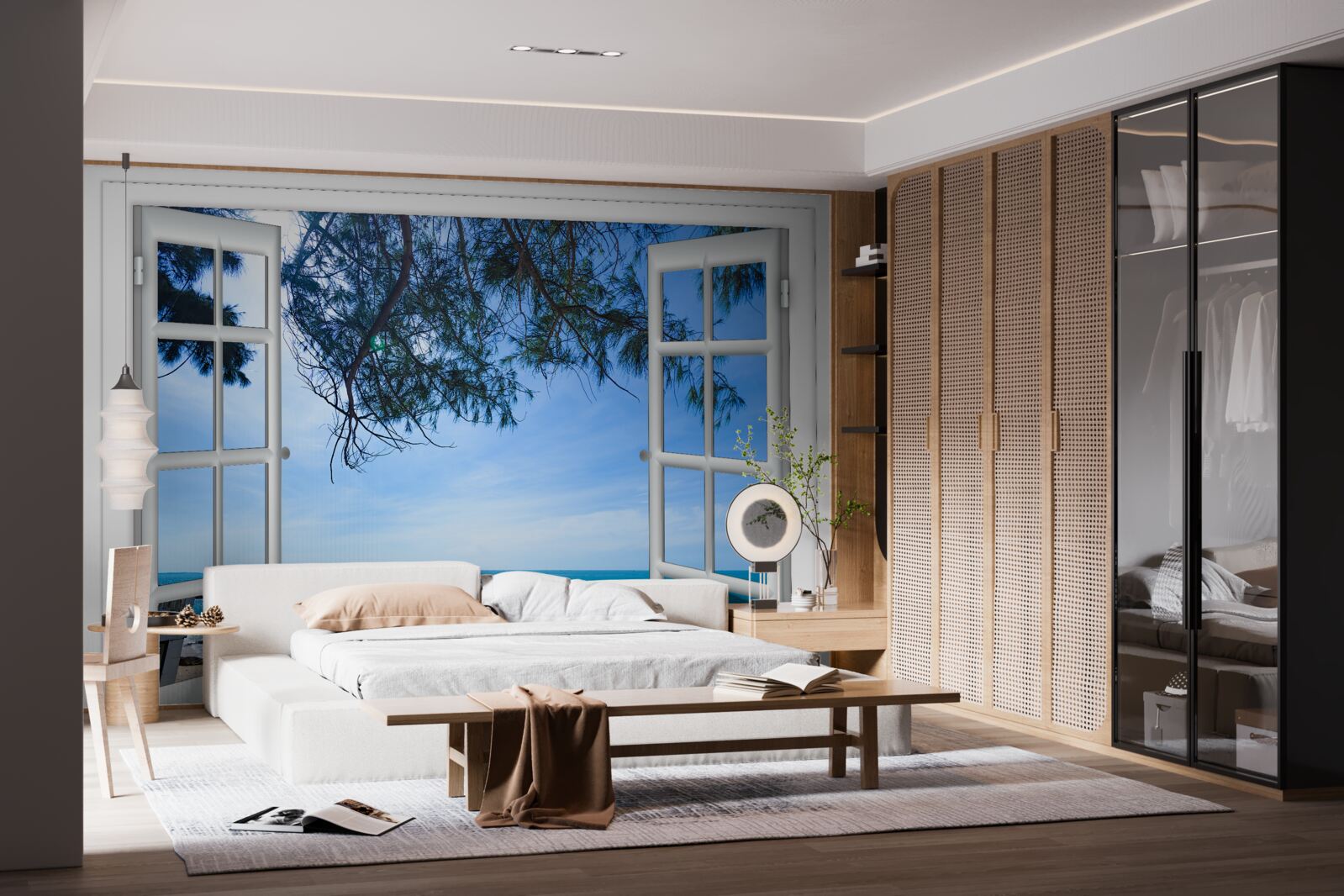 Papier peint une fenêtre sur la mer bleue