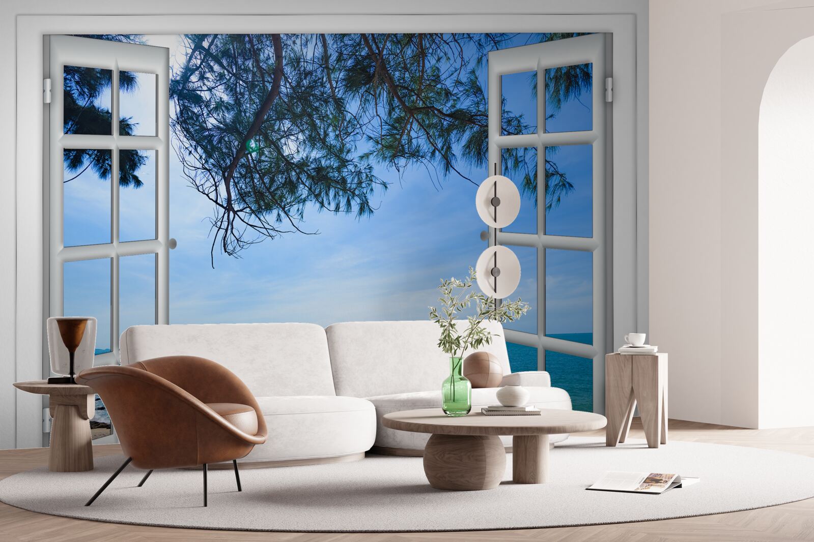 Papier peint une fenêtre sur la mer bleue