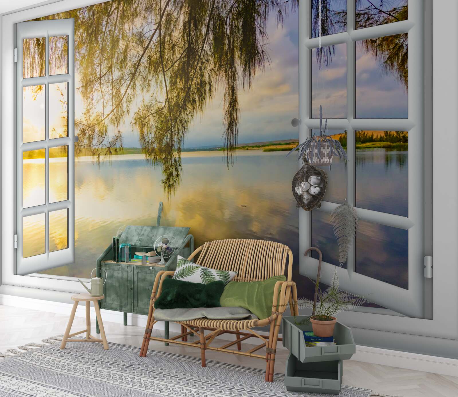 Papier peint vue de l'eau depuis une fenêtre