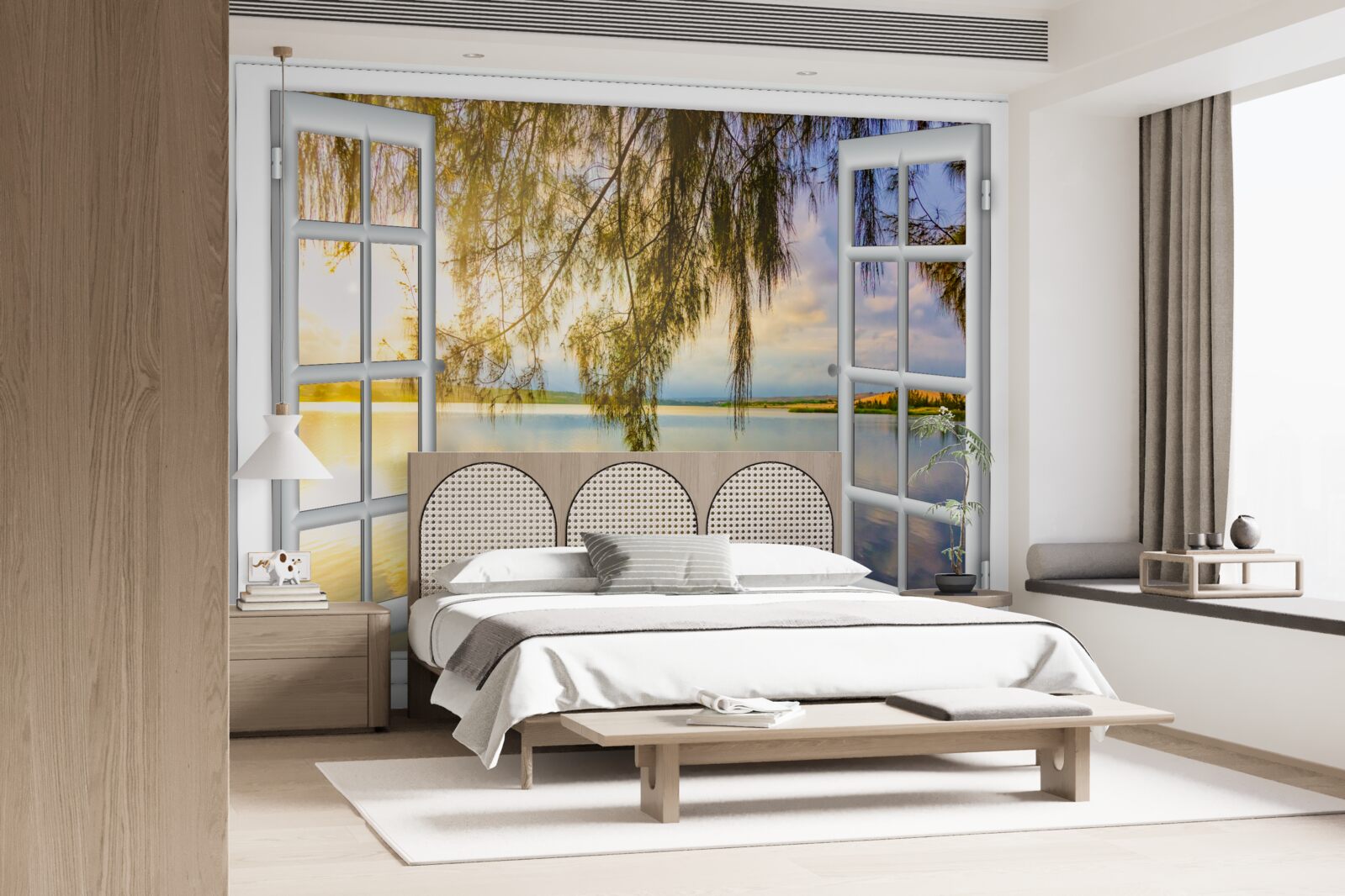 Papier peint vue de l'eau depuis une fenêtre