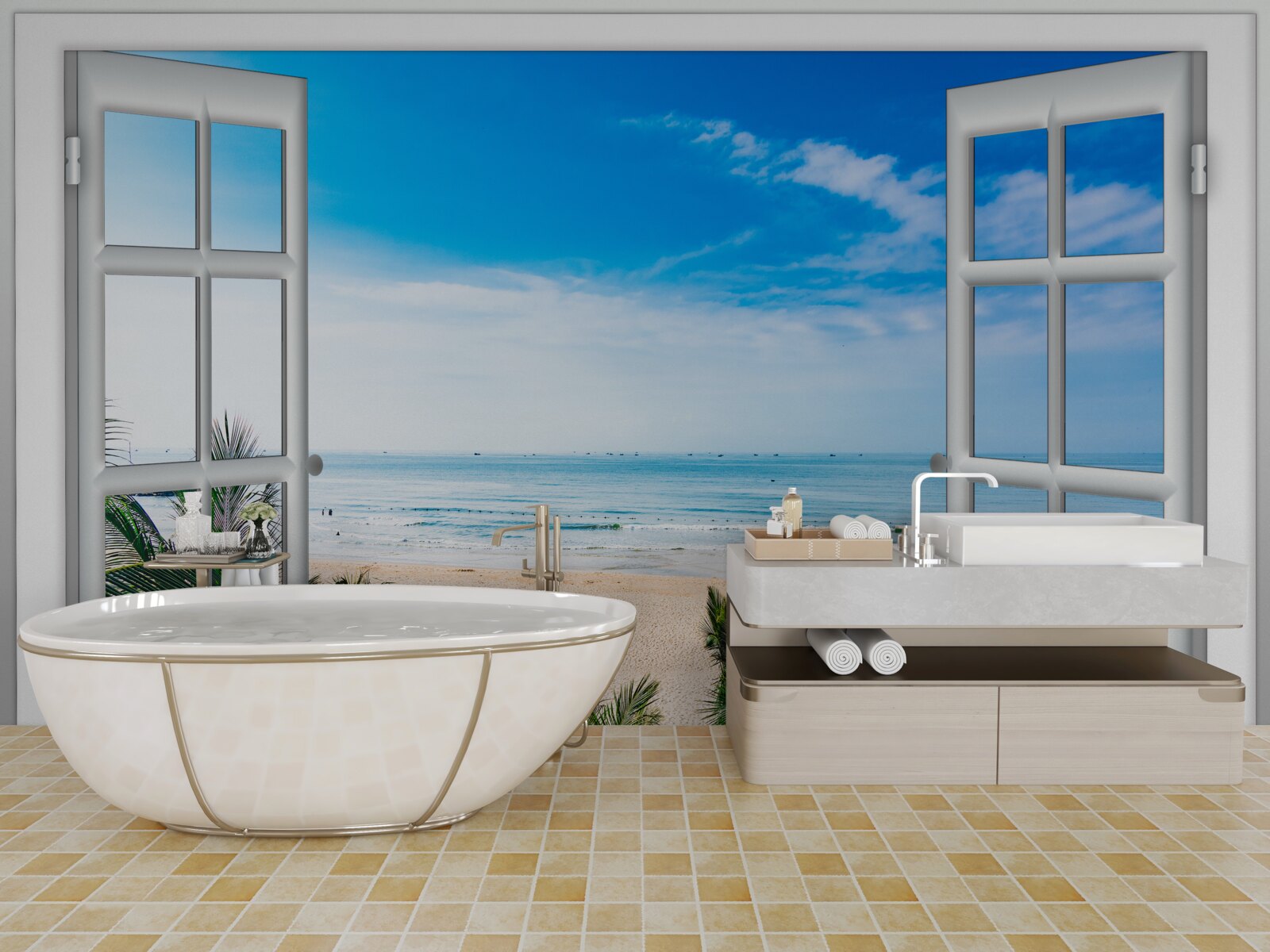 Papier peint des fenêtres ouvertes avec de belles vues