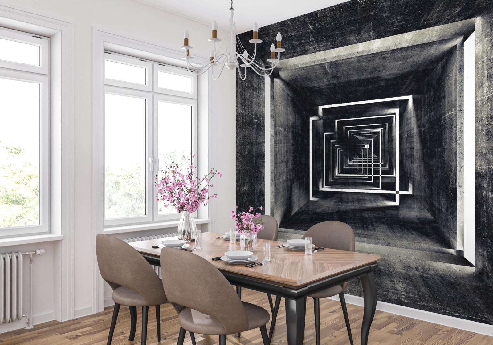 Papier peint tunnel spacieux éclairé par la lumière