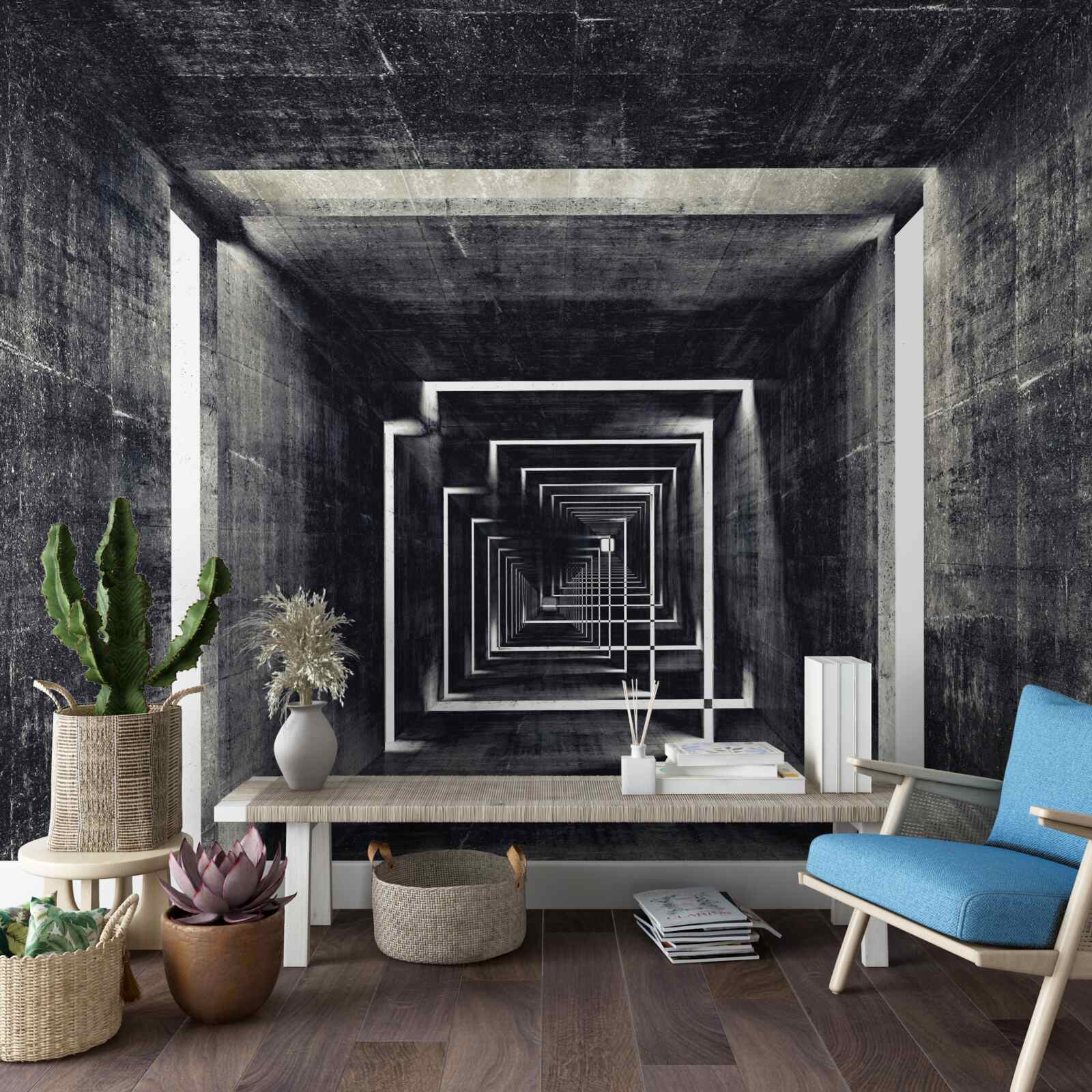 Papier peint tunnel spacieux éclairé par la lumière