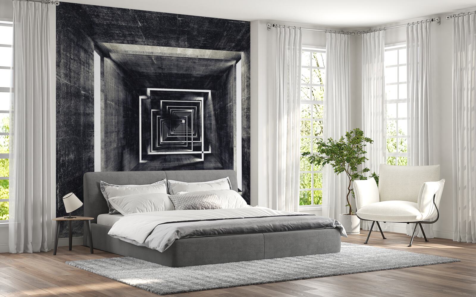 Papier peint tunnel spacieux éclairé par la lumière