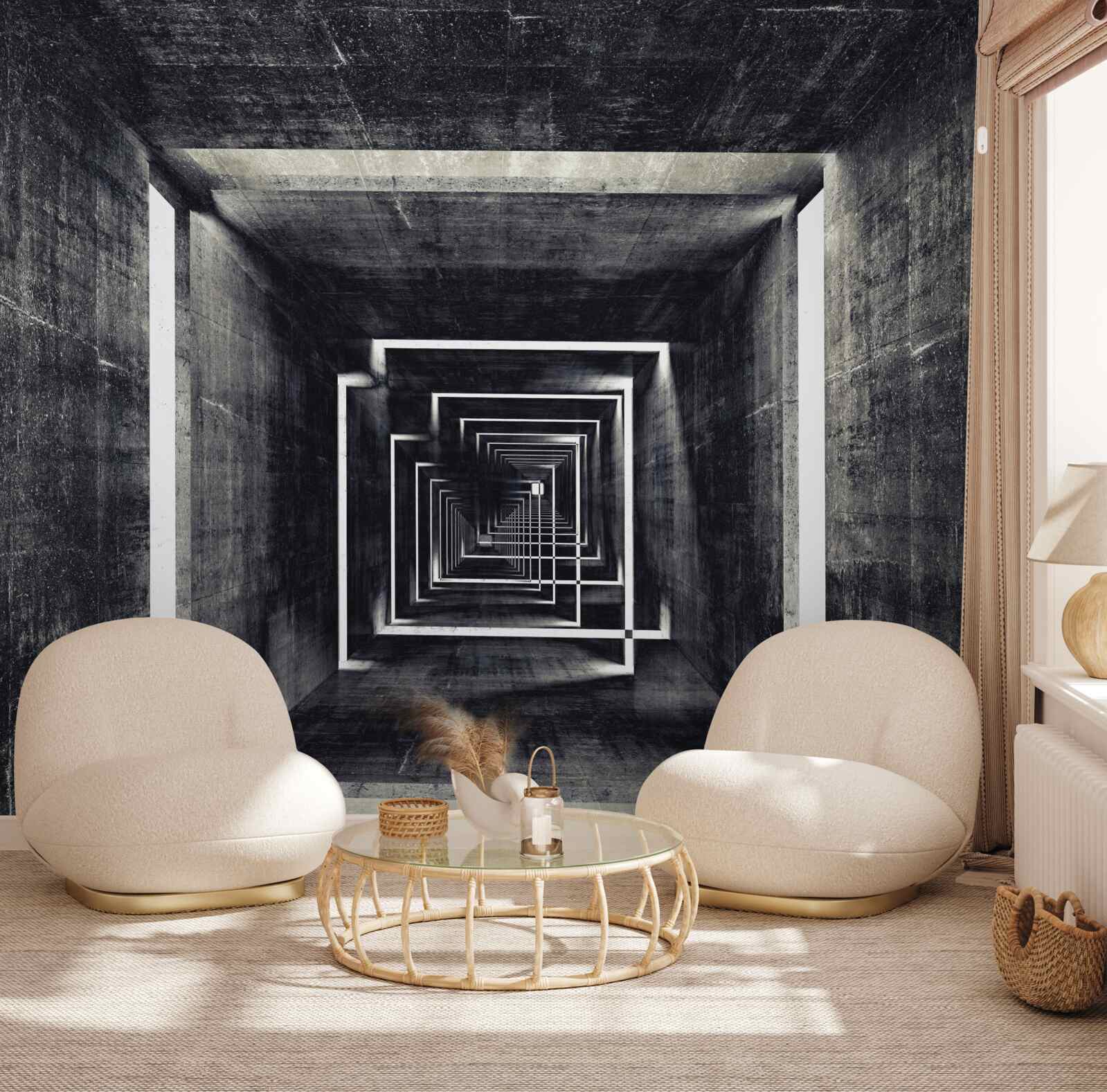 Papier peint tunnel spacieux éclairé par la lumière