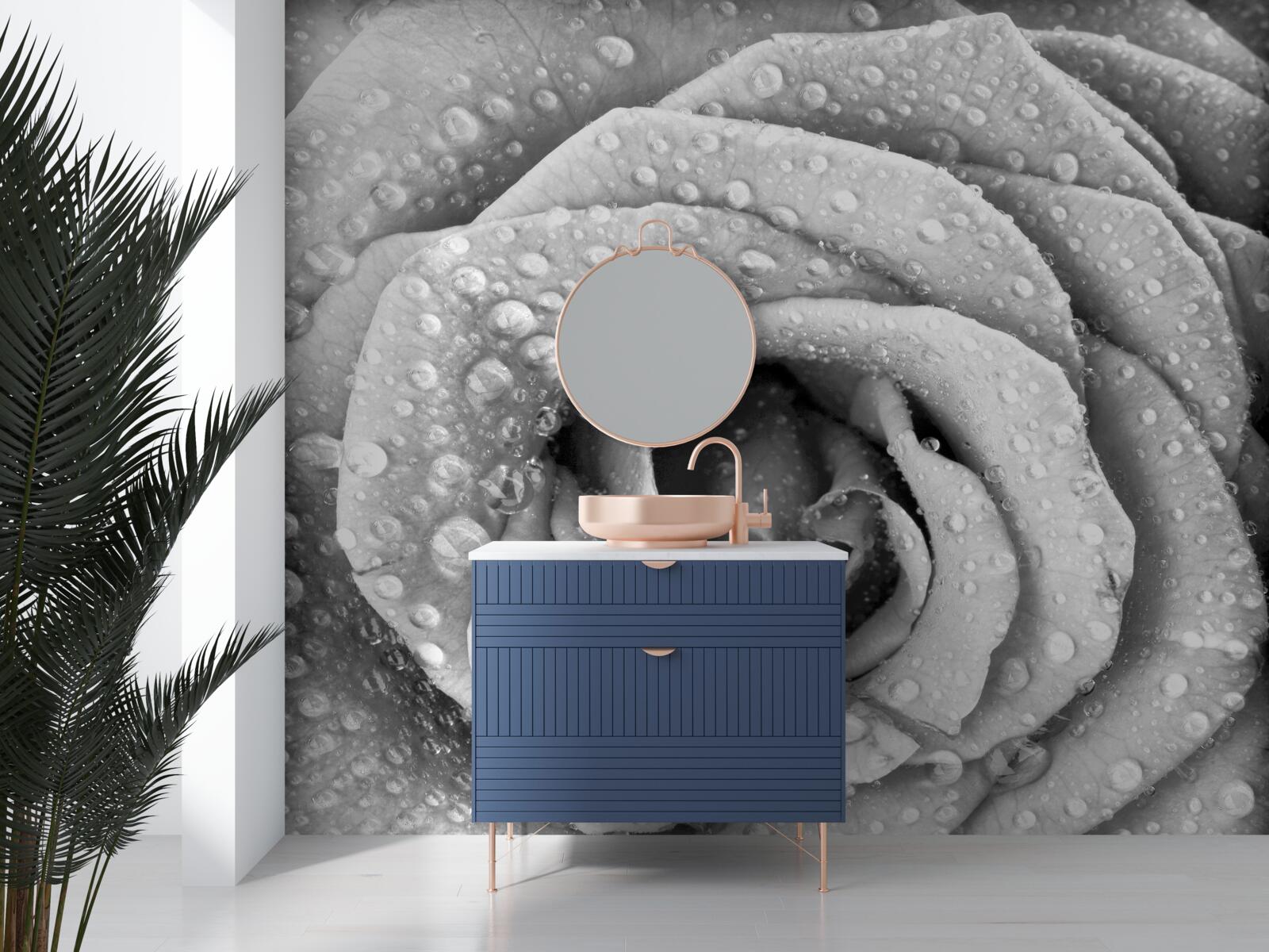 Papier peint rose en noir et blanc avec gouttes