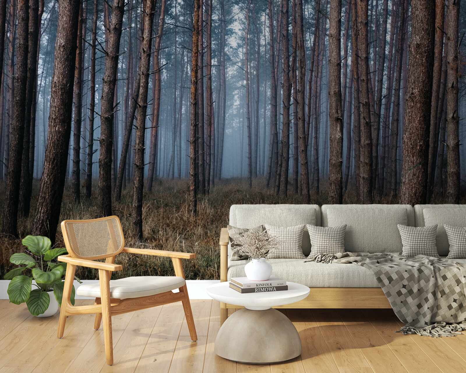 Papier peint forêt de pins sombres