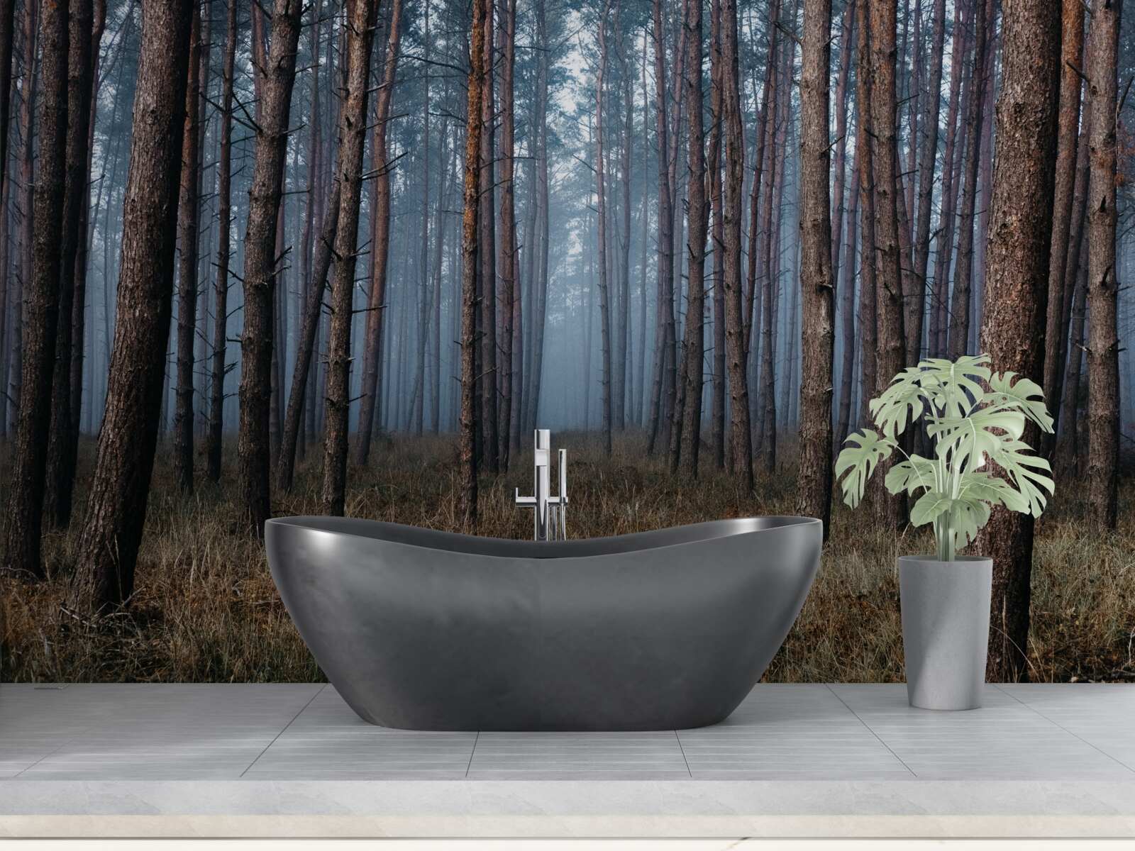 Papier peint forêt de pins sombres