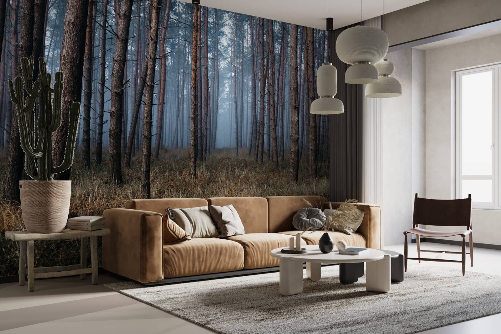 Papier peint forêt de pins sombres