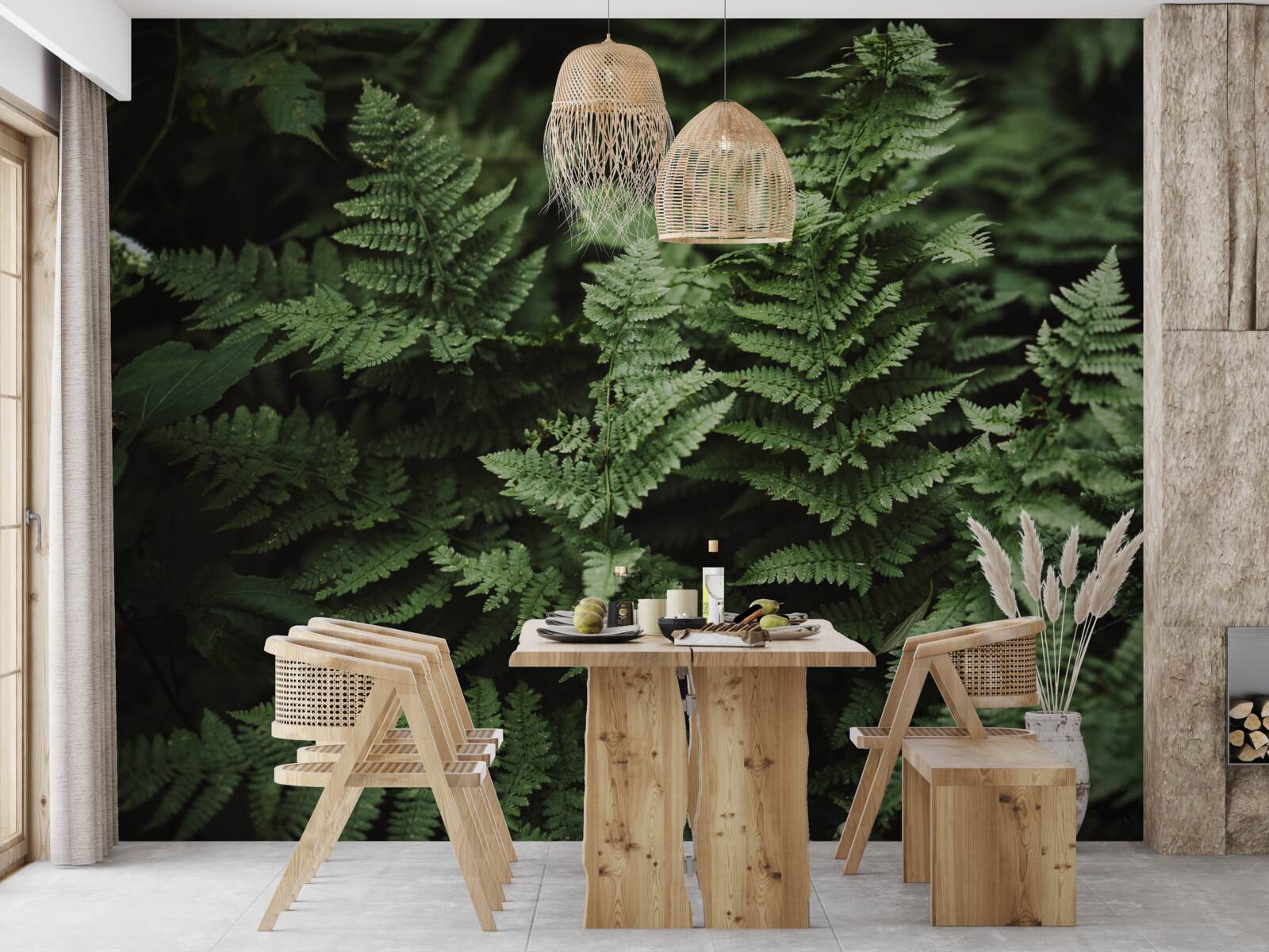 Papier peint feuilles de fougère vertes et luxuriantes