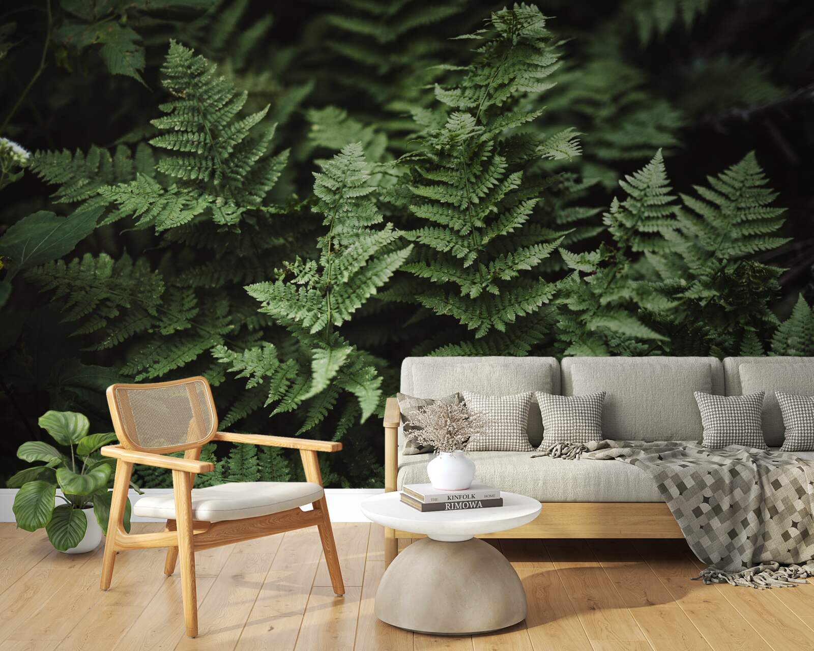 Papier peint feuilles de fougère vertes et luxuriantes