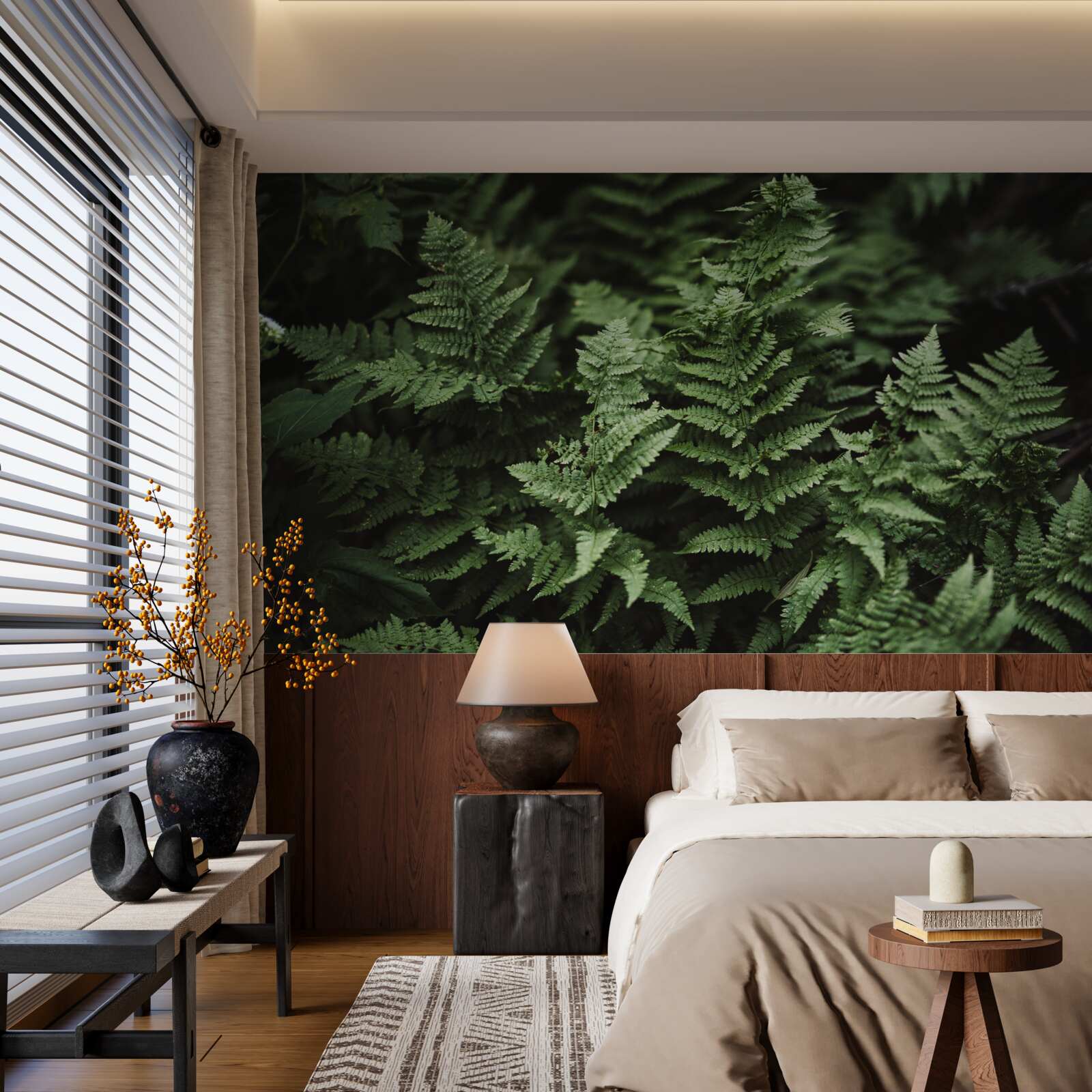 Papier peint feuilles de fougère vertes et luxuriantes