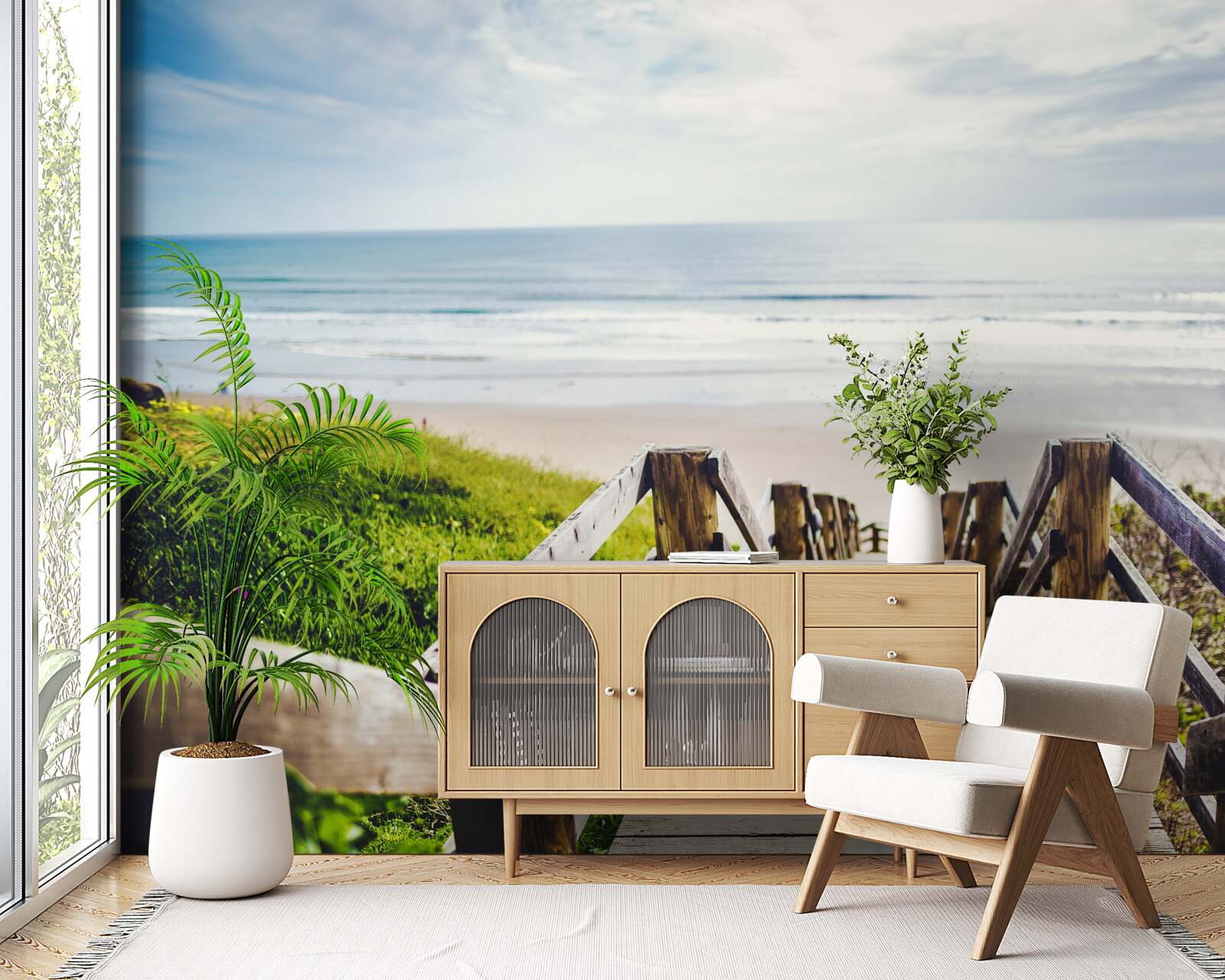 Papier peint escalier descendant vers l'eau