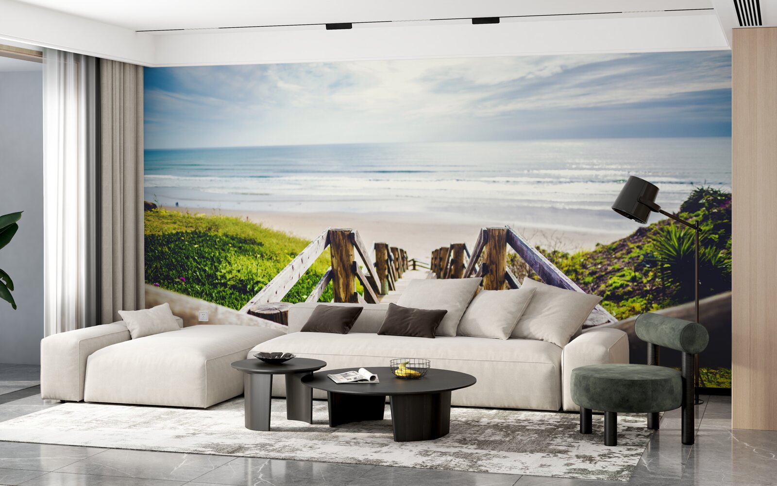 Papier peint escalier descendant vers l'eau