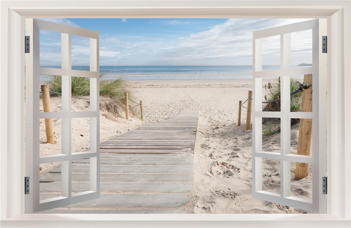 Papier peint fenêtre ouverte sur la plage et l'océan