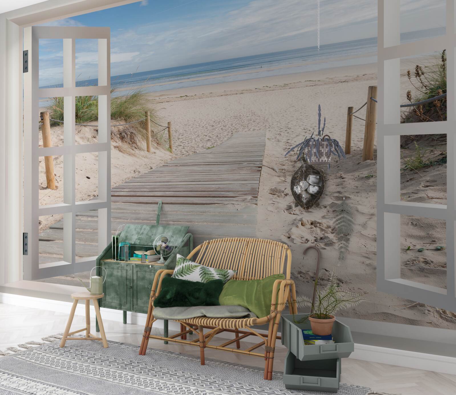 Papier peint fenêtre ouverte sur la plage et l'océan