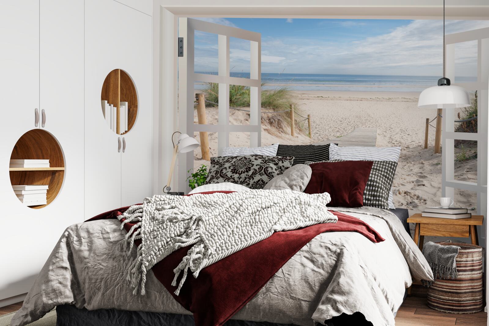 Papier peint fenêtre ouverte sur la plage et l'océan