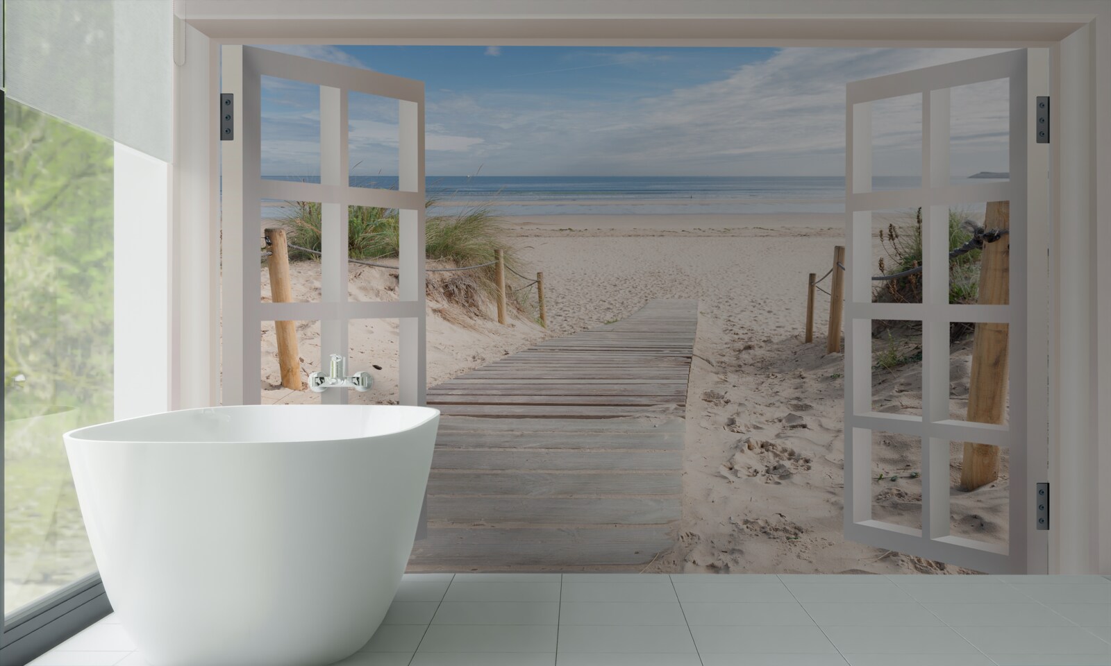 Papier peint fenêtre ouverte sur la plage et l'océan