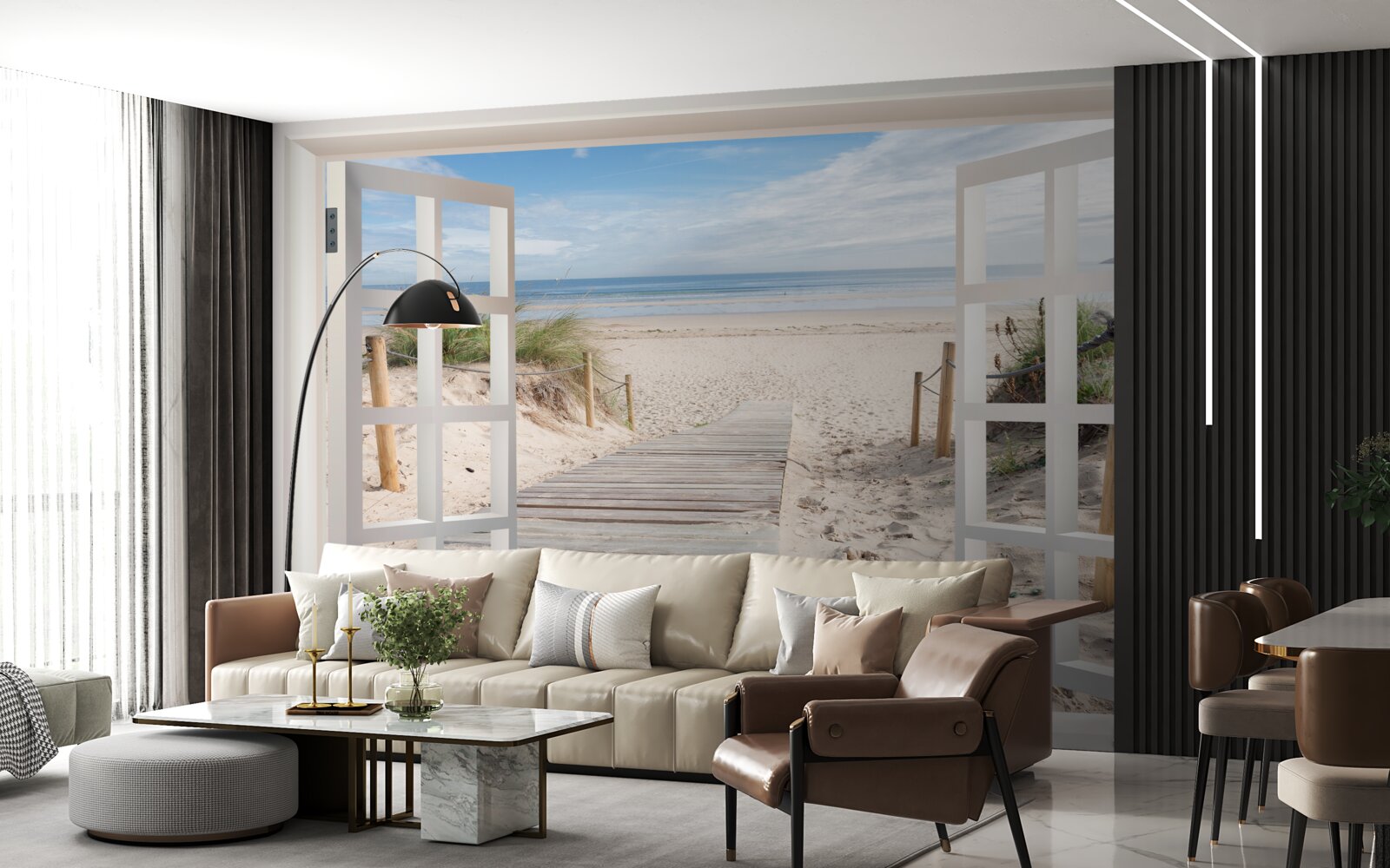 Papier peint fenêtre ouverte sur la plage et l'océan