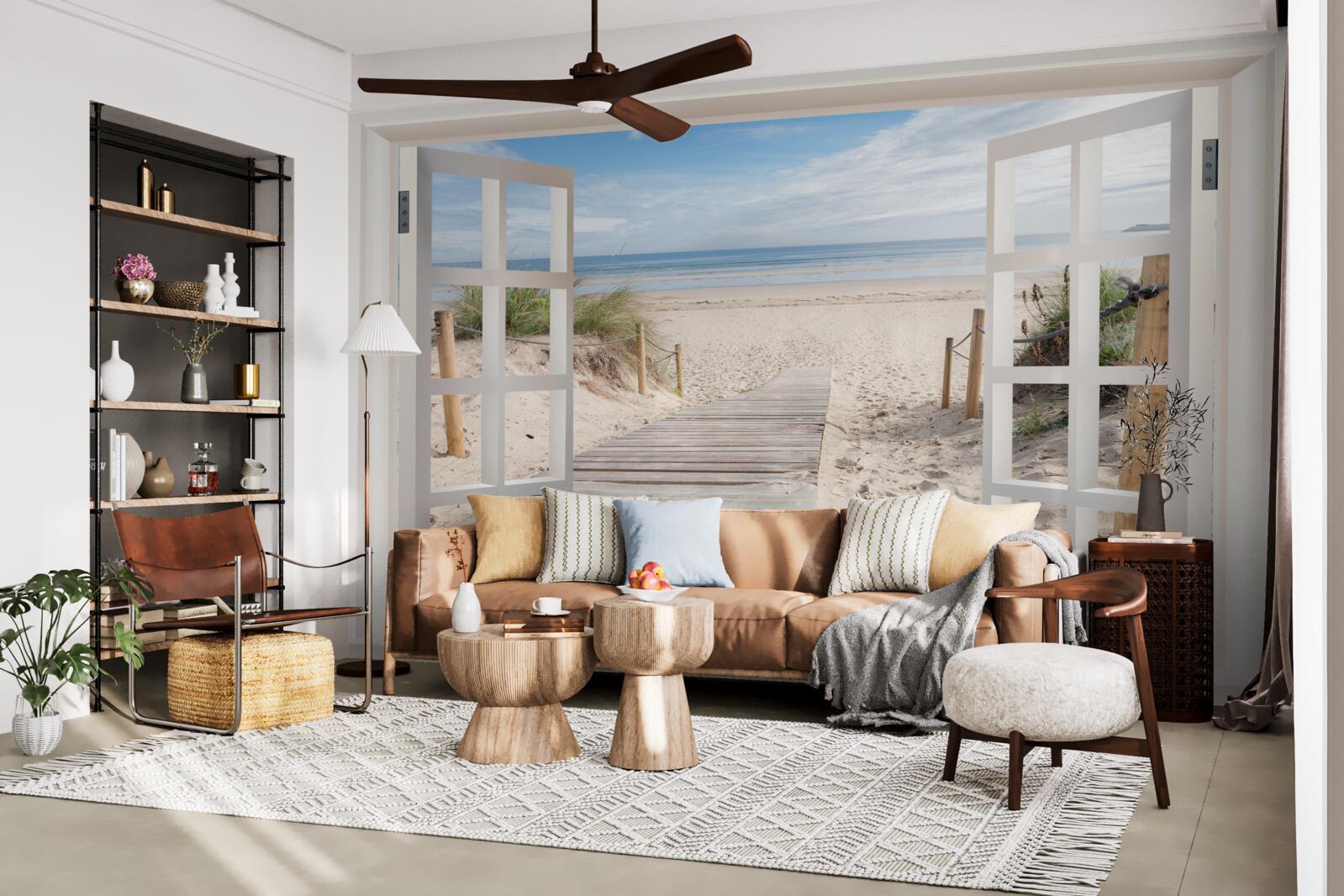 Papier peint fenêtre ouverte sur la plage et l'océan