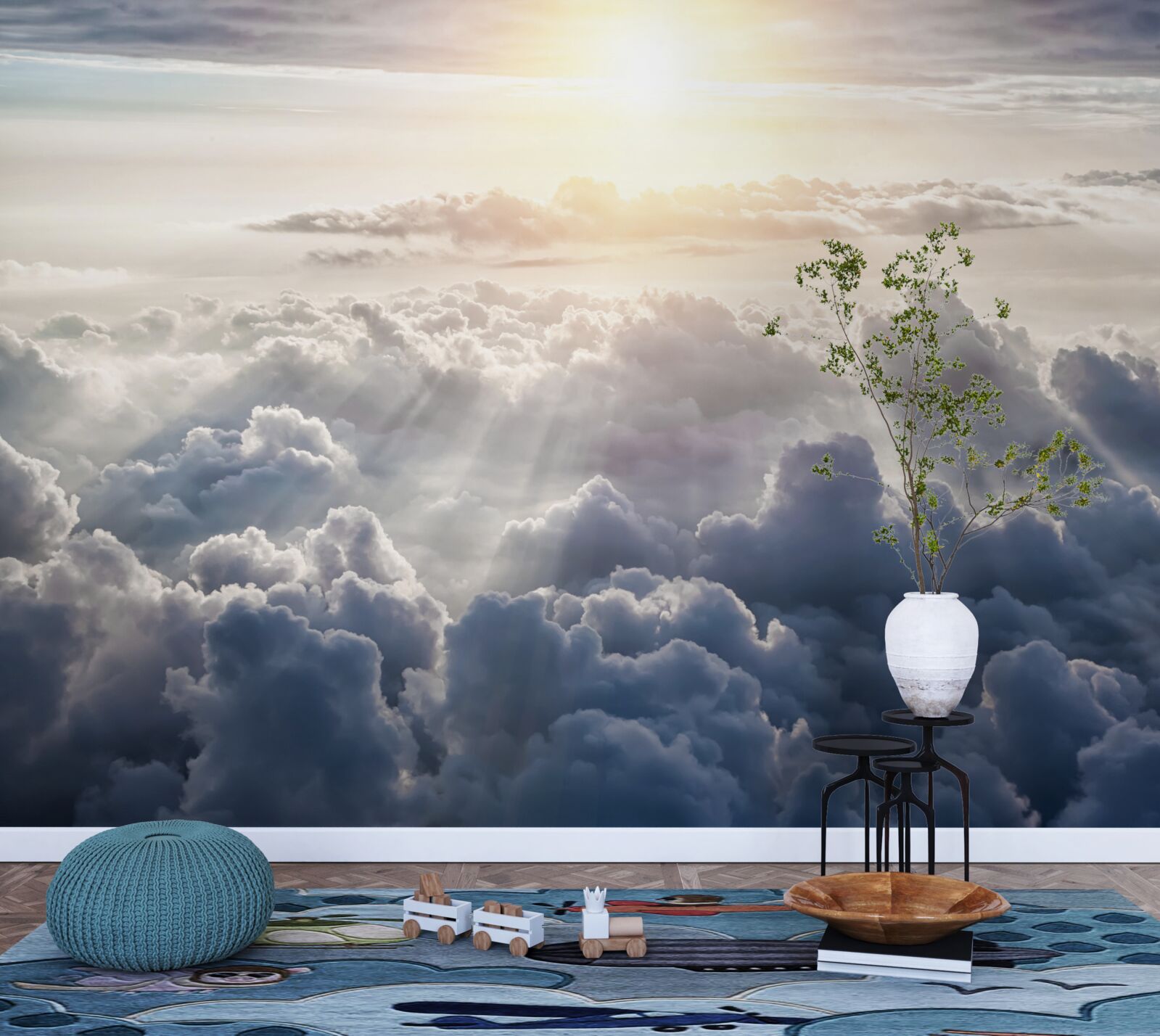 Papier peint La lumière s'élevait au-dessus des nuages luxuriants