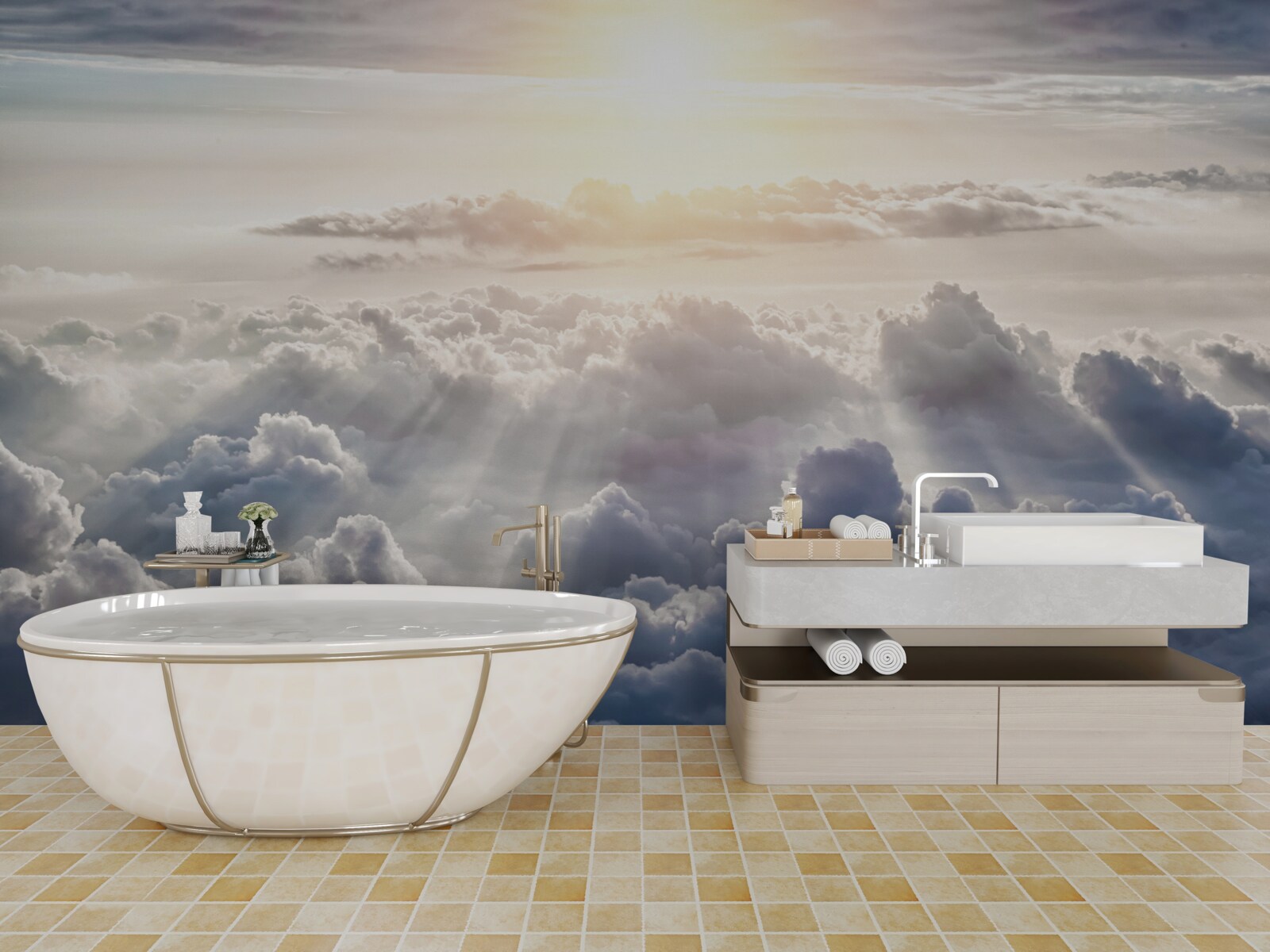 Papier peint La lumière s'élevait au-dessus des nuages luxuriants