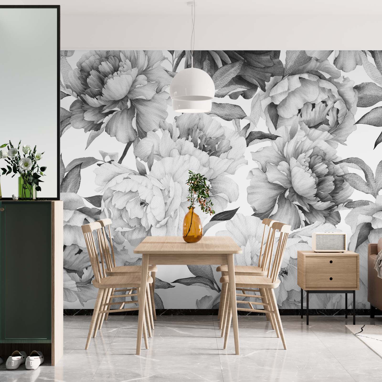 Papier peint grandes fleurs luxuriantes