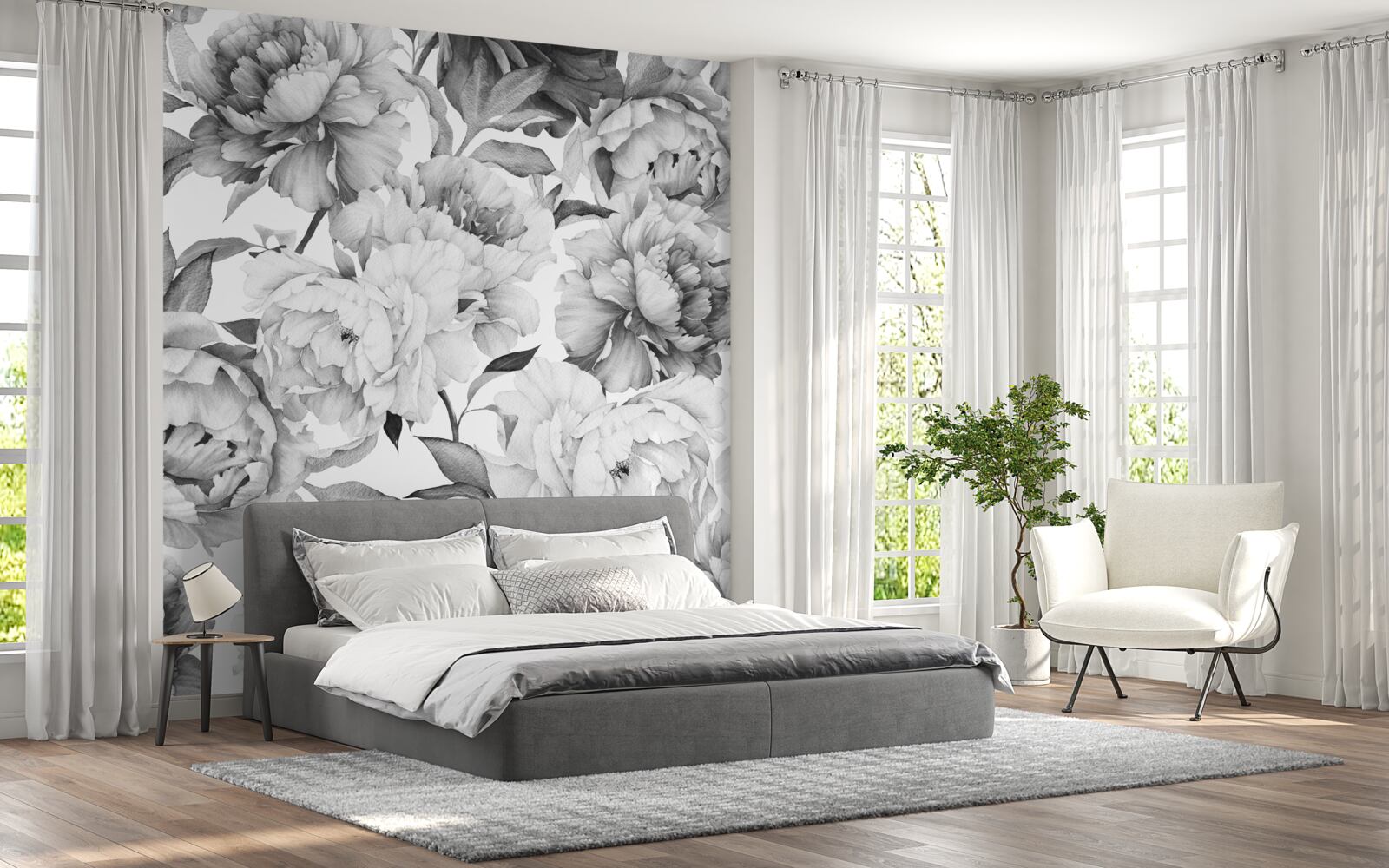 Papier peint grandes fleurs luxuriantes