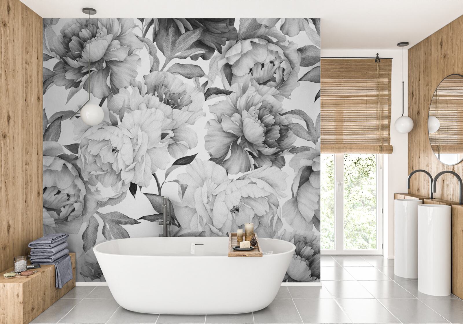 Papier peint grandes fleurs luxuriantes