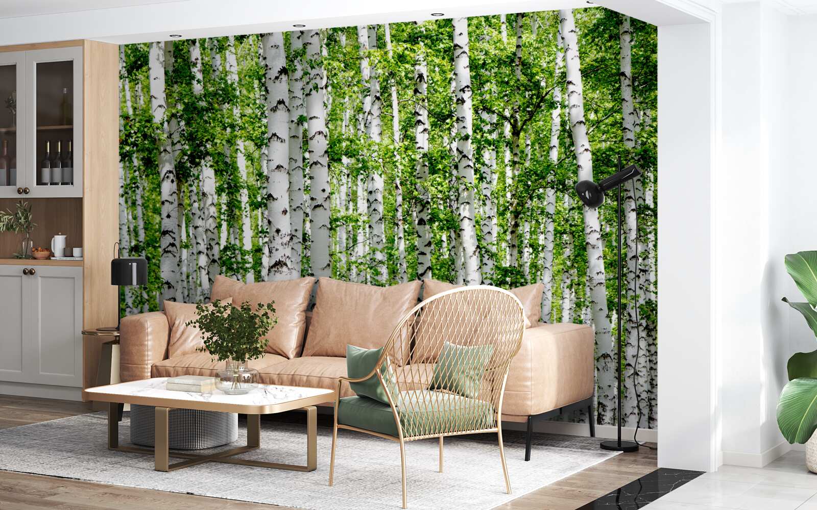 Papier peint des bouleaux gracieux aux feuilles vertes